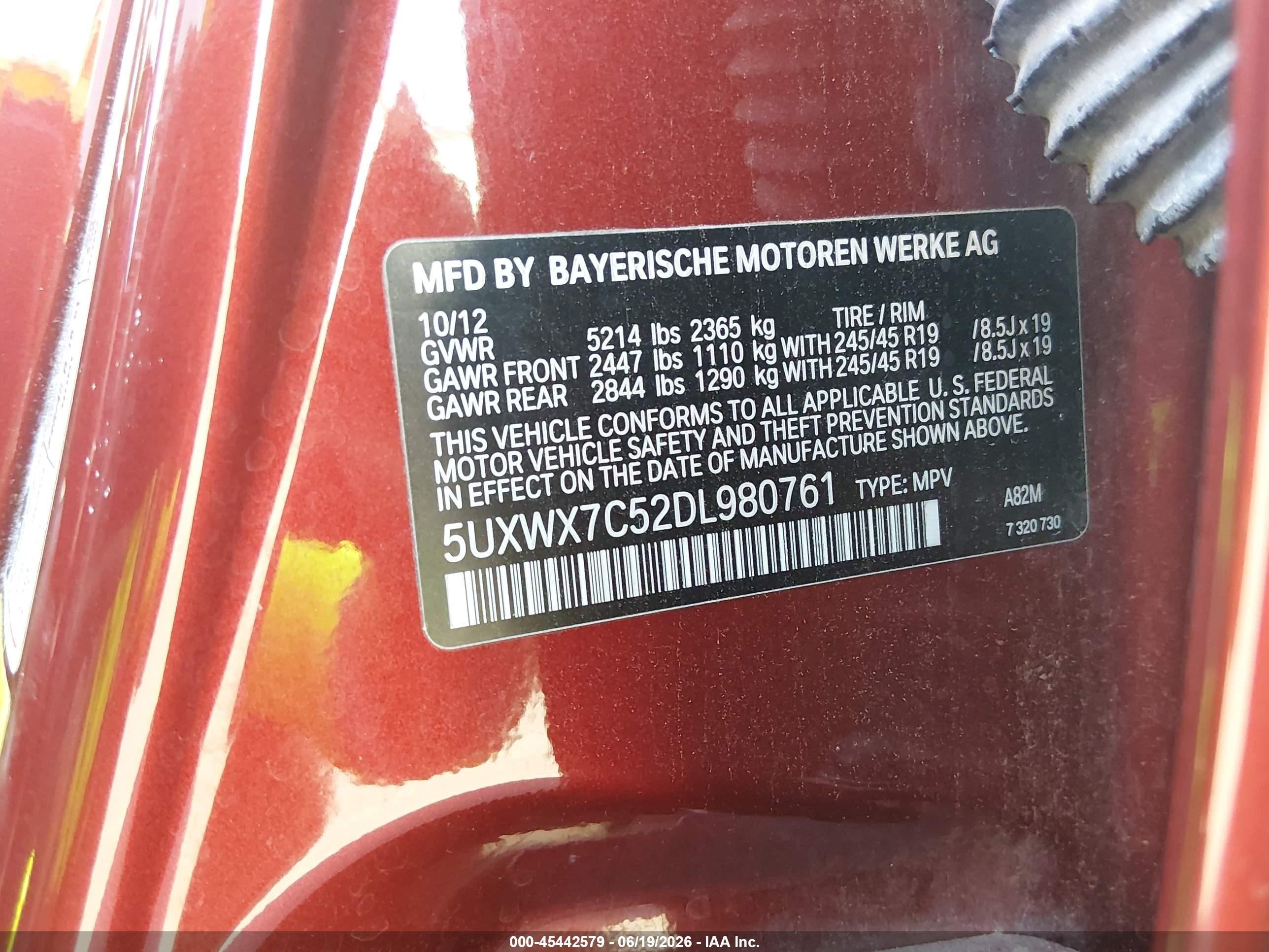 2013 Bmw X3 Xdrive35i Red vin: 5UXWX7C52DL980761