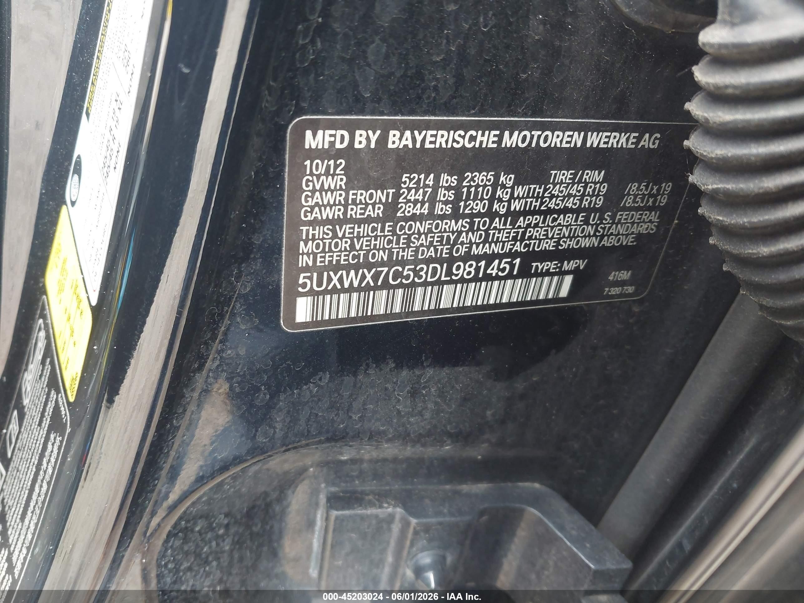 2013 Bmw X3 Xdrive35i Black vin: 5UXWX7C53DL981451