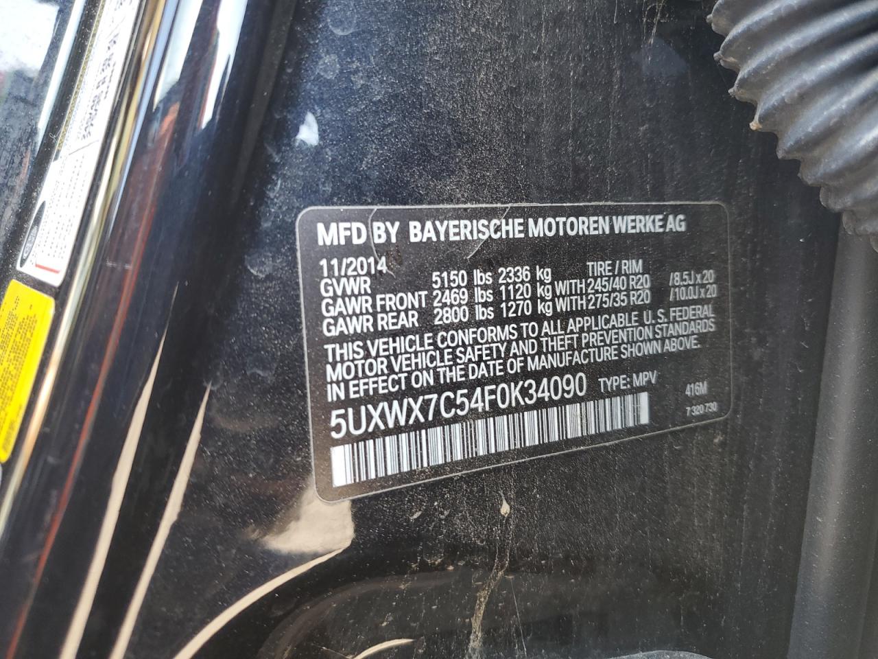 2015 Bmw Motorrad X3 Xdrive35i Black vin: 5UXWX7C54F0K34090