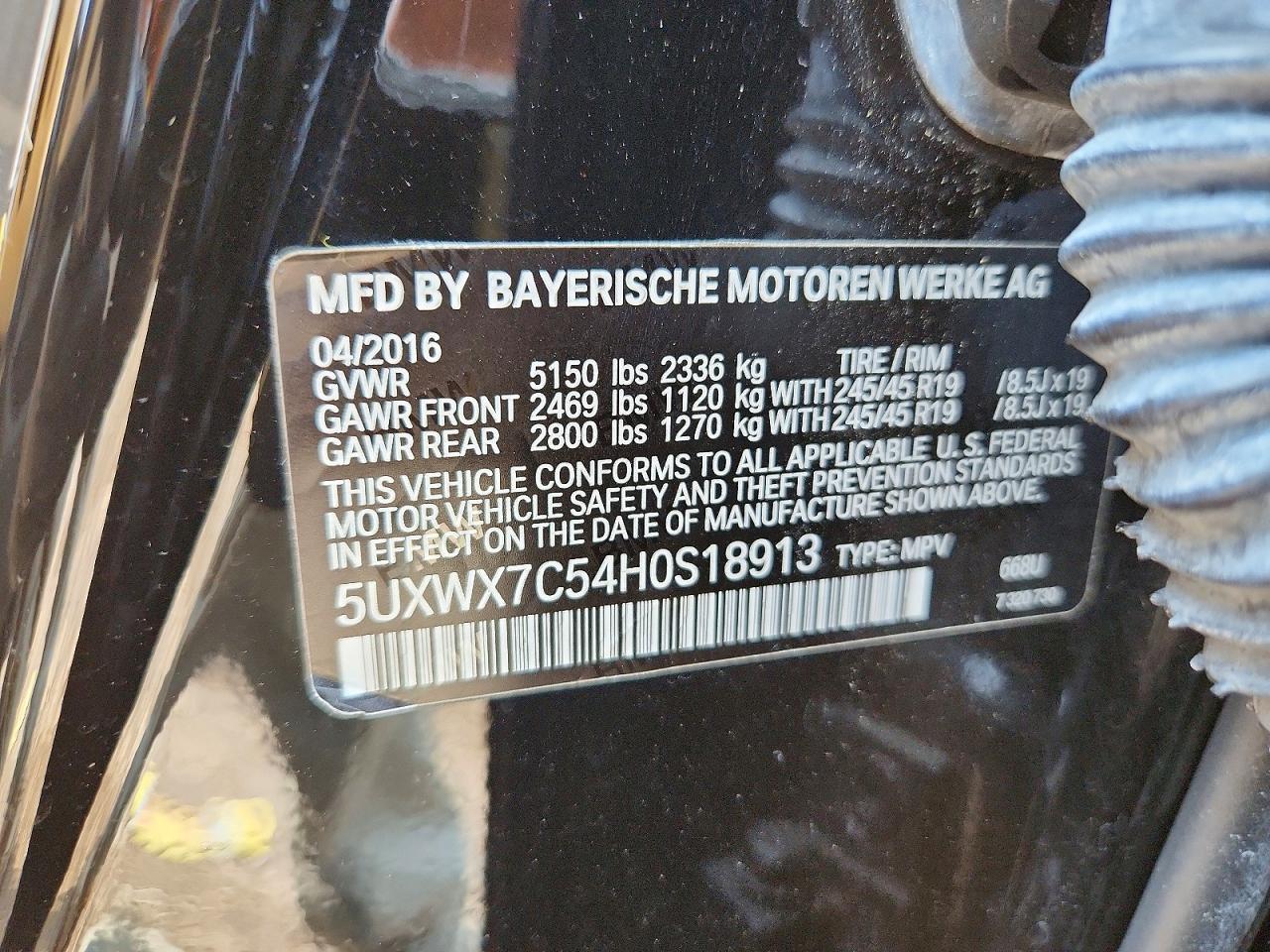 2017 Bmw X3 Xdrive35i Черный vin: 5UXWX7C54H0S18913
