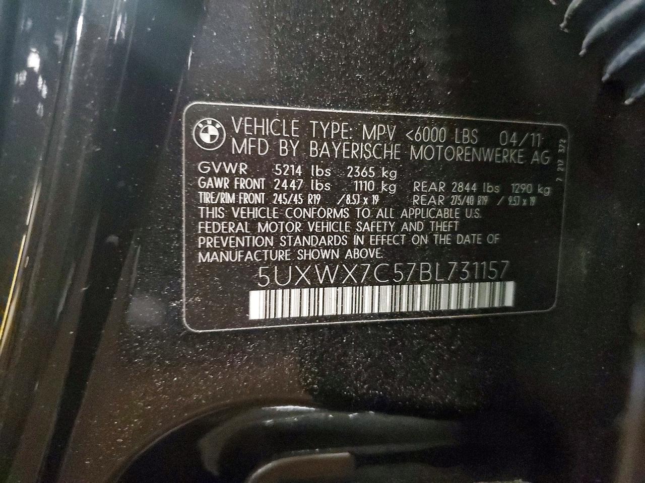 2011 Bmw X3 Xdrive35i Черный vin: 5UXWX7C57BL731157