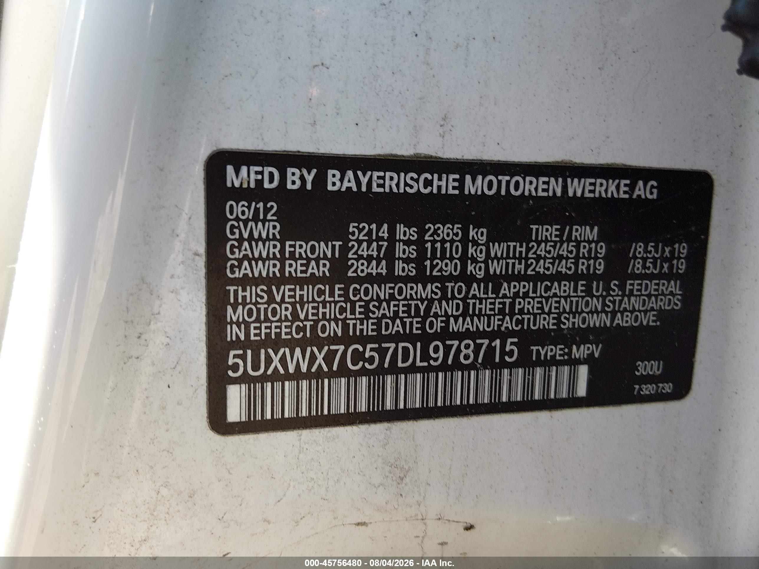 2013 Bmw X3 Xdrive35i Белый vin: 5UXWX7C57DL978715