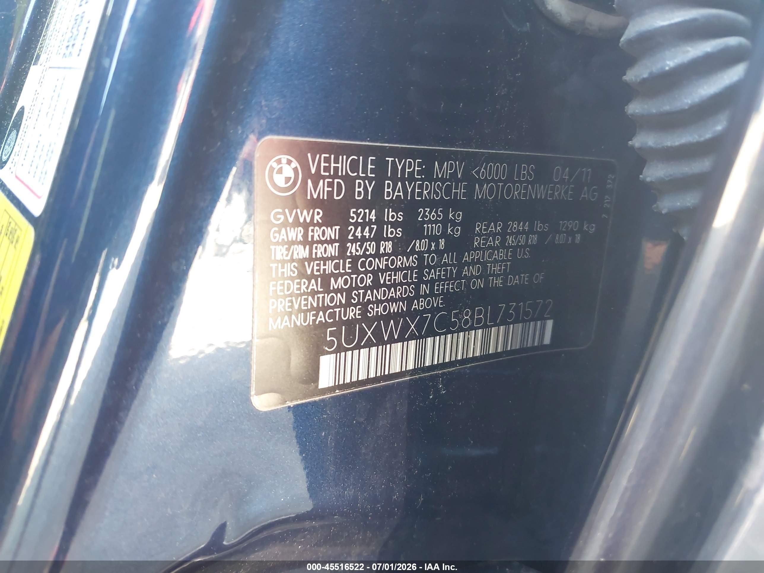 2011 Bmw X3 Xdrive35i Dark Blue vin: 5UXWX7C58BL731572
