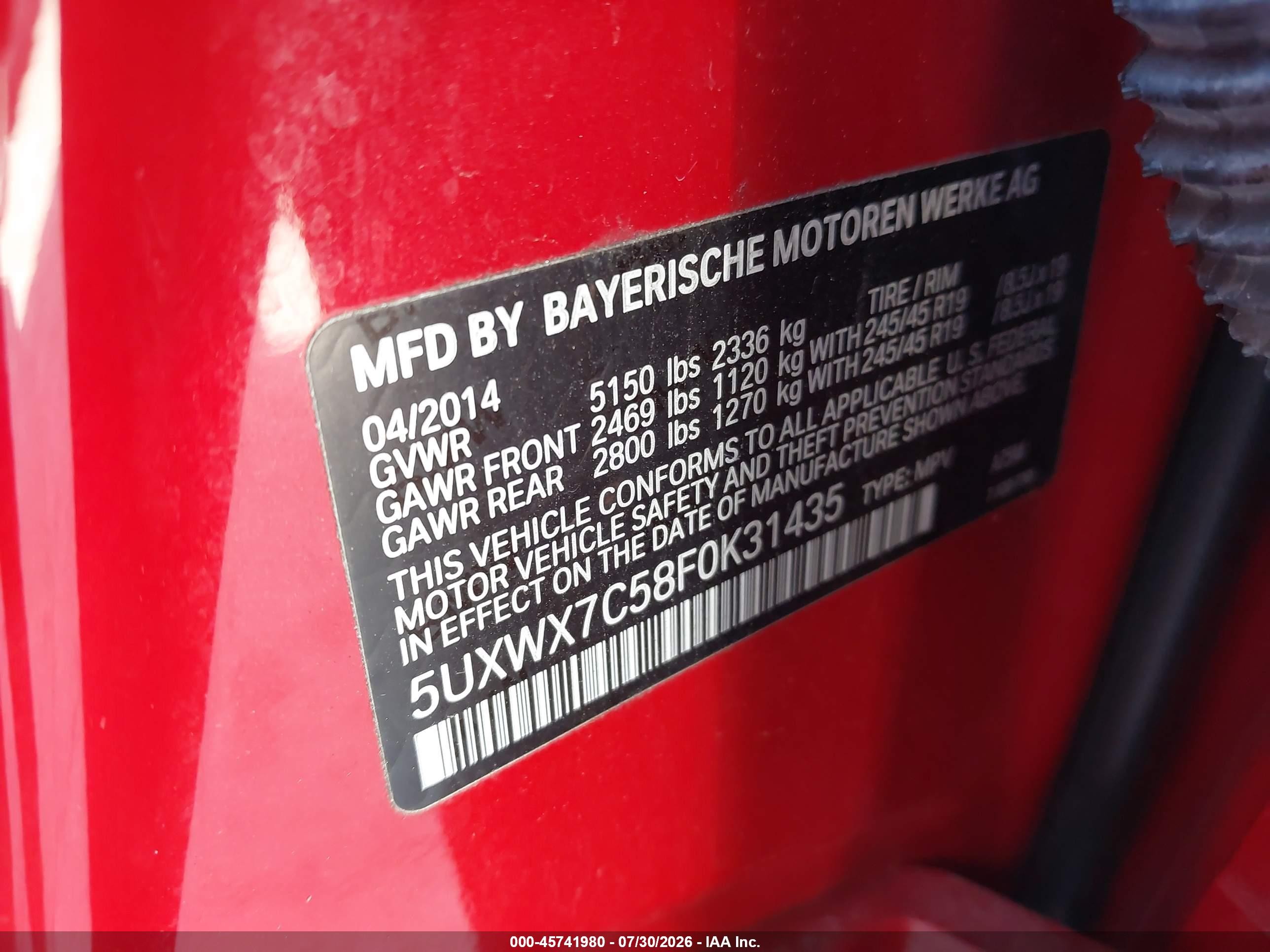 2015 Bmw X3 Xdrive35i Red vin: 5UXWX7C58F0K31435