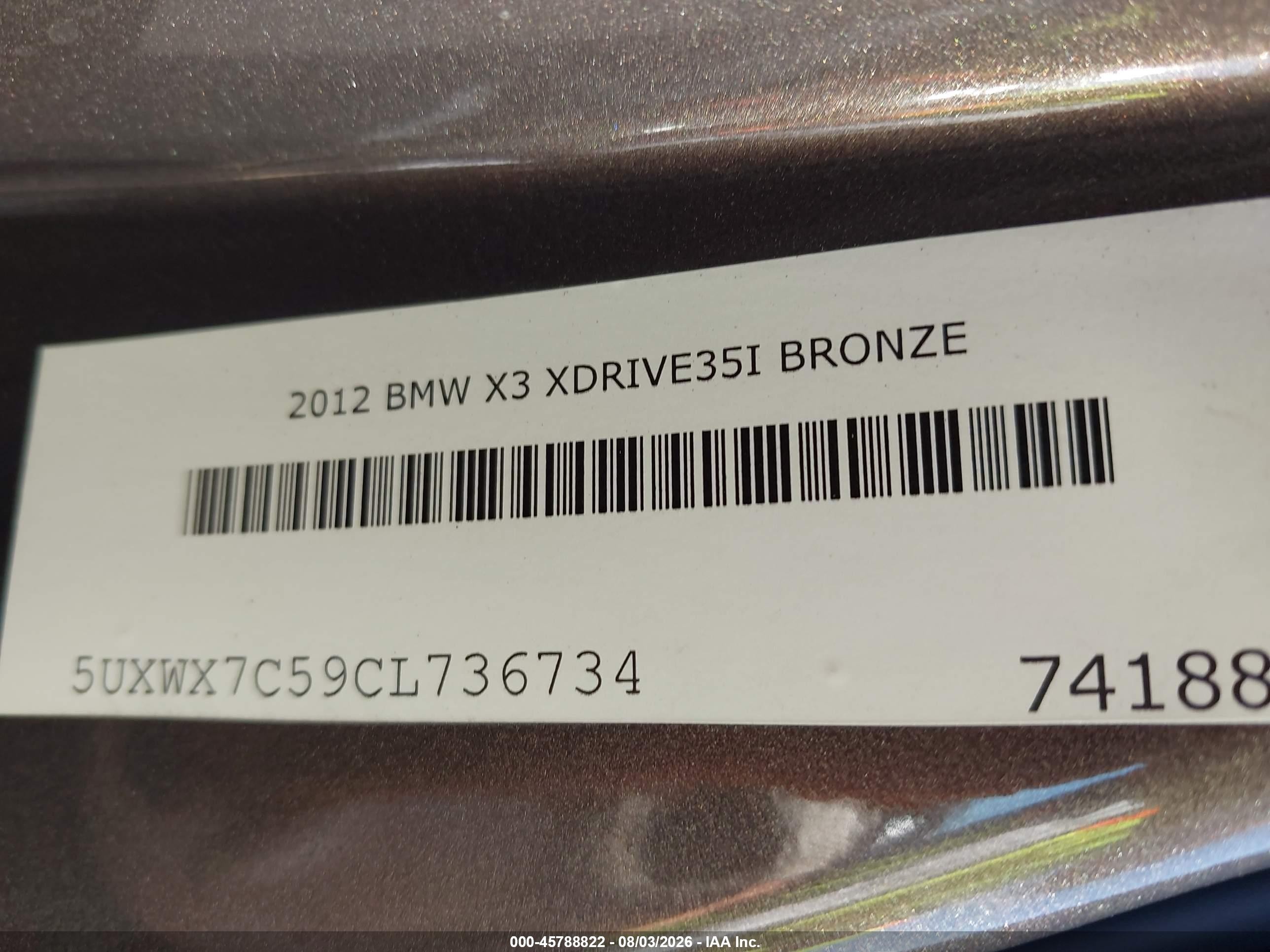 2012 Bmw X3 Xdrive35i Beige vin: 5UXWX7C59CL736734