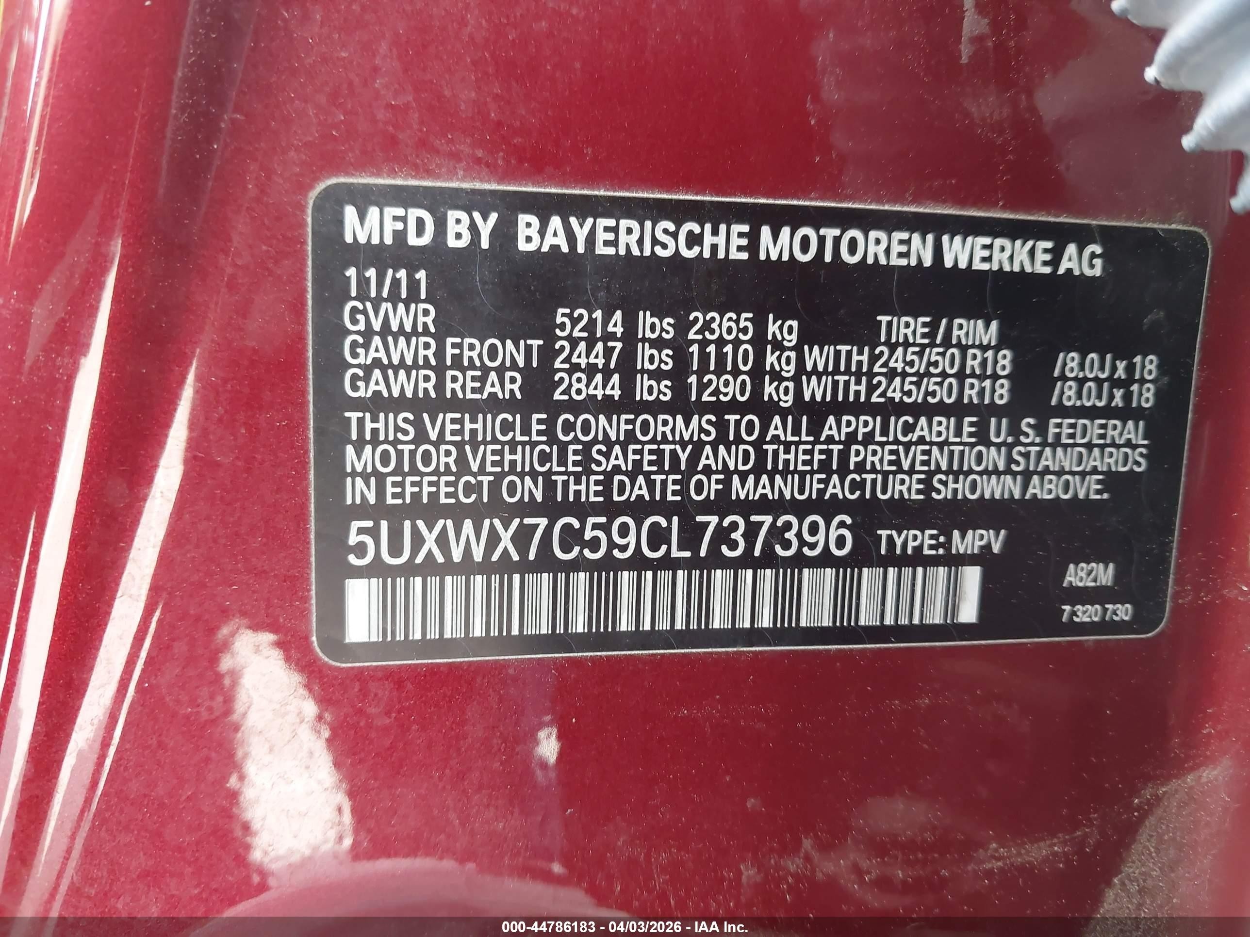 2012 Bmw X3 Xdrive35i Burgundy vin: 5UXWX7C59CL737396