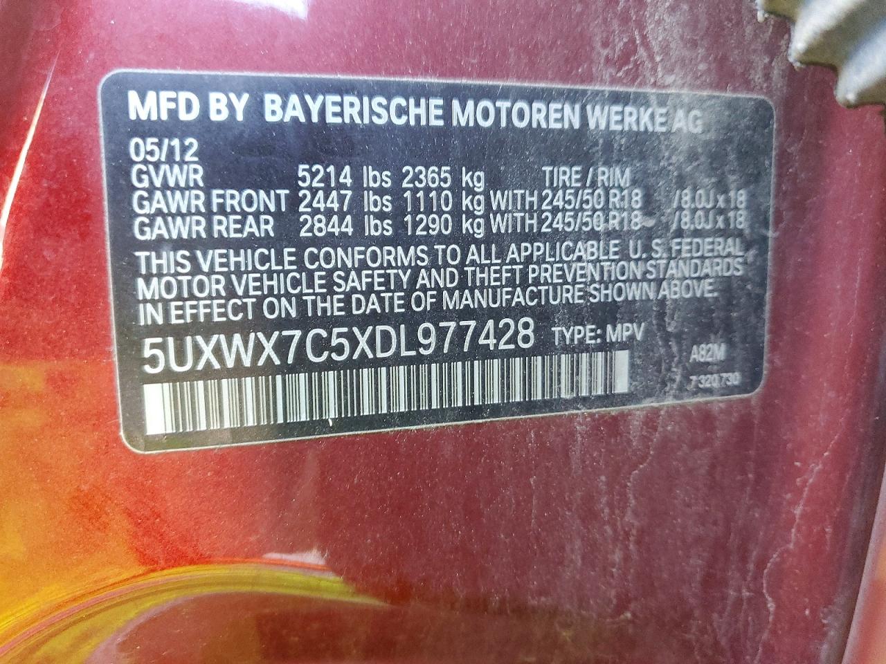 2013 Bmw X3 Xdrive35i Красный vin: 5UXWX7C5XDL977428