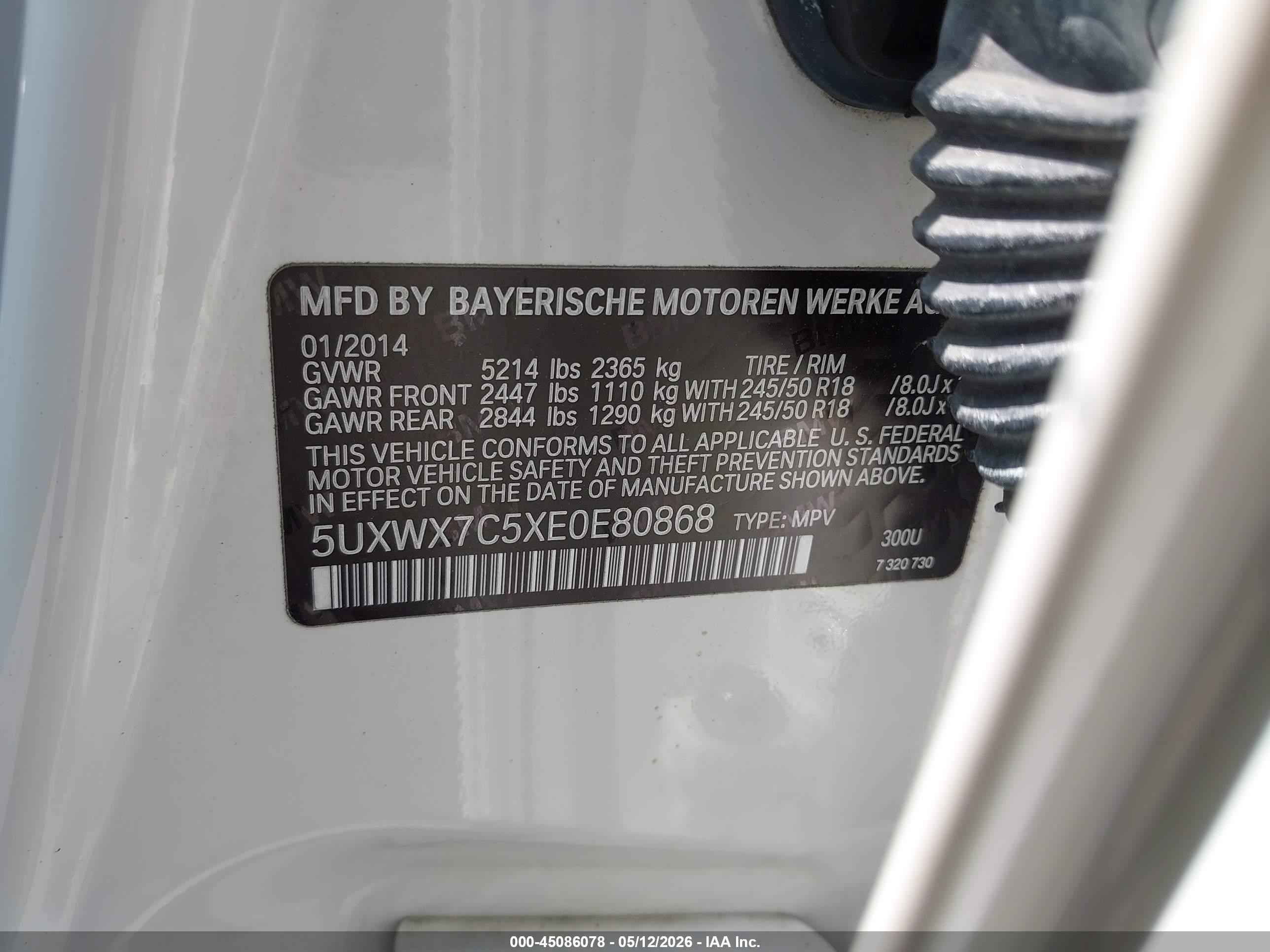 2014 Bmw X3 Xdrive35i Белый vin: 5UXWX7C5XE0E80868