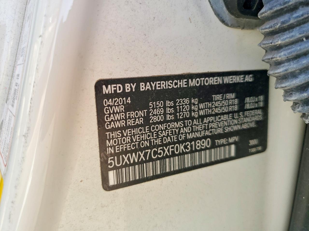 2015 Bmw X3 Xdrive35i White vin: 5UXWX7C5XF0K31890