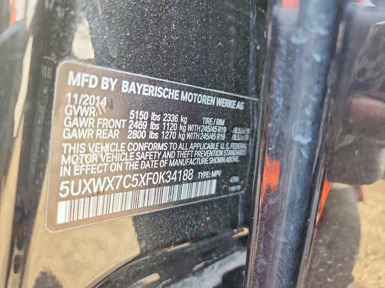 2015 Bmw X3 Xdrive35i Черный vin: 5UXWX7C5XF0K34188