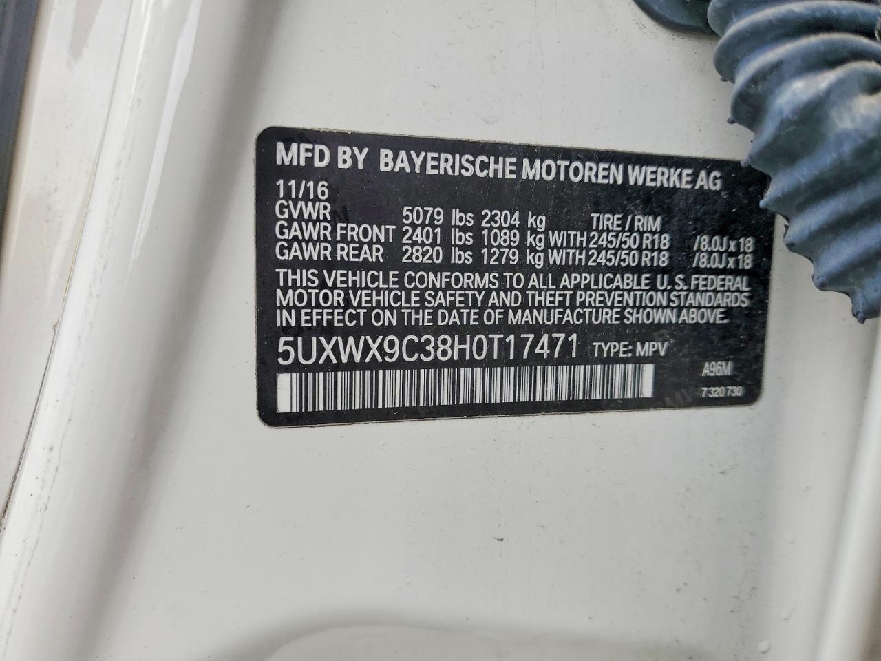 2017 Bmw X3 Xdrive28i Белый vin: 5UXWX9C38H0T17471