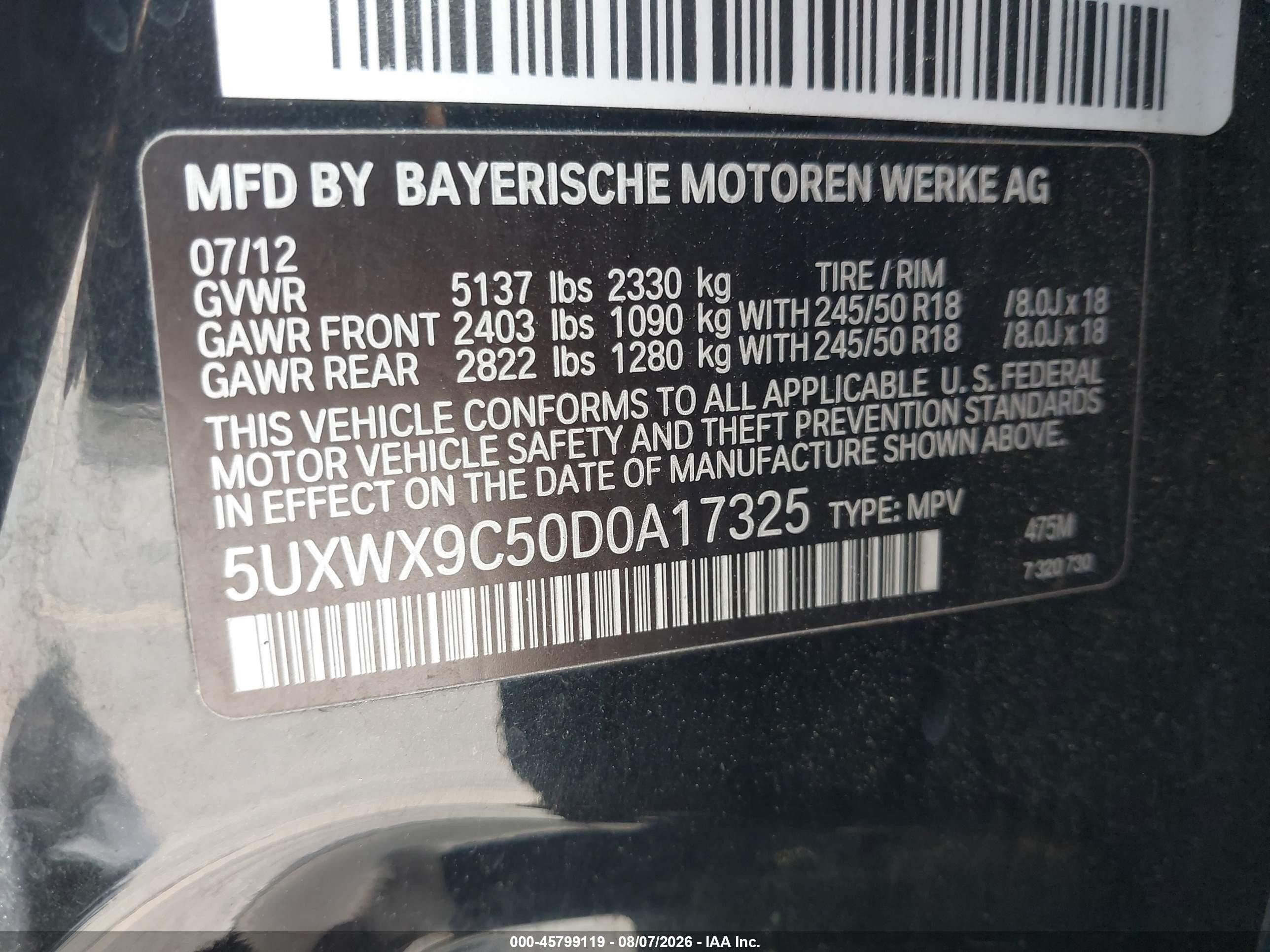 2013 Bmw X3 Xdrive28i Черный vin: 5UXWX9C50D0A17325