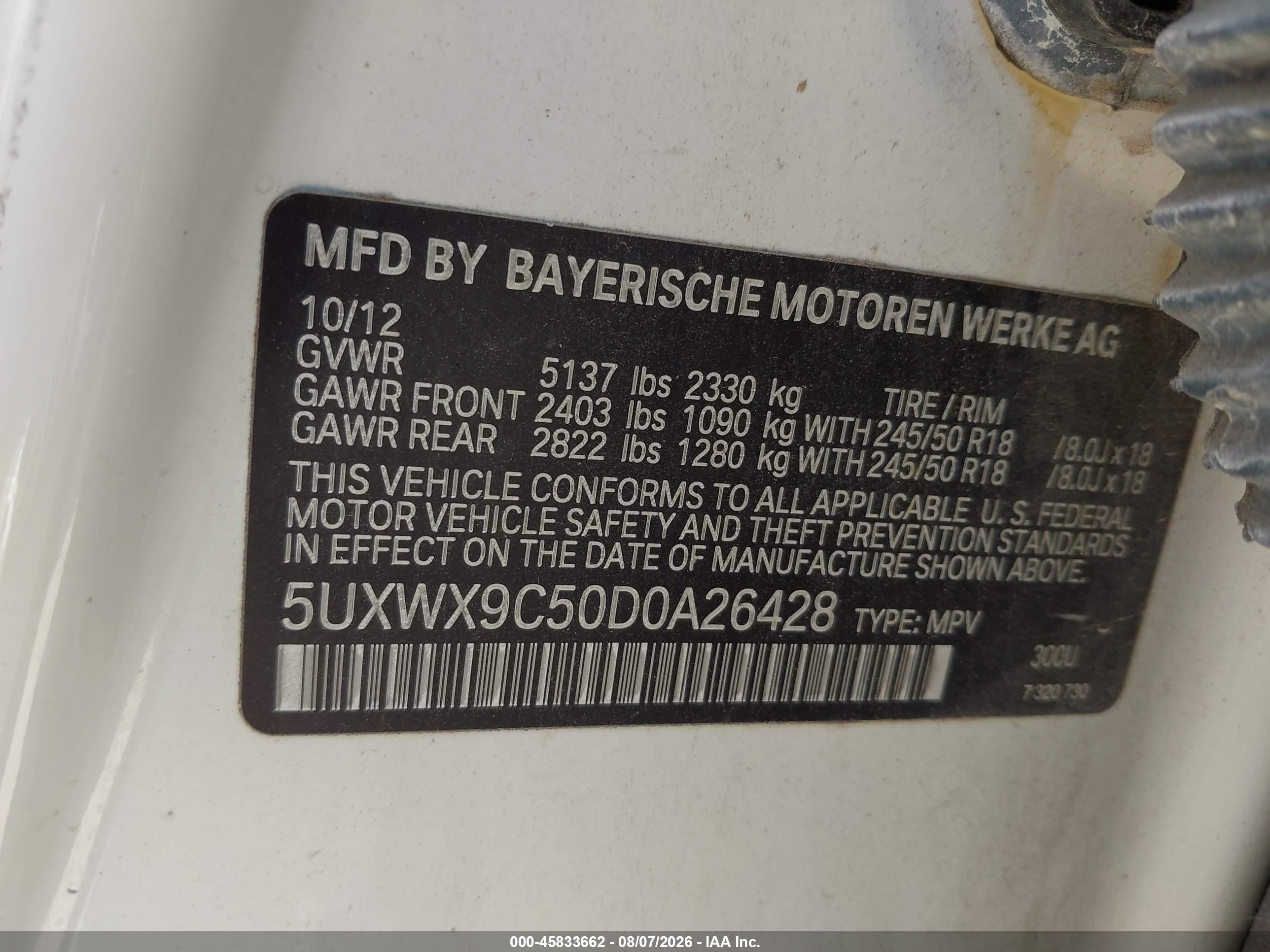 2013 Bmw X3 Xdrive28i Белый vin: 5UXWX9C50D0A26428
