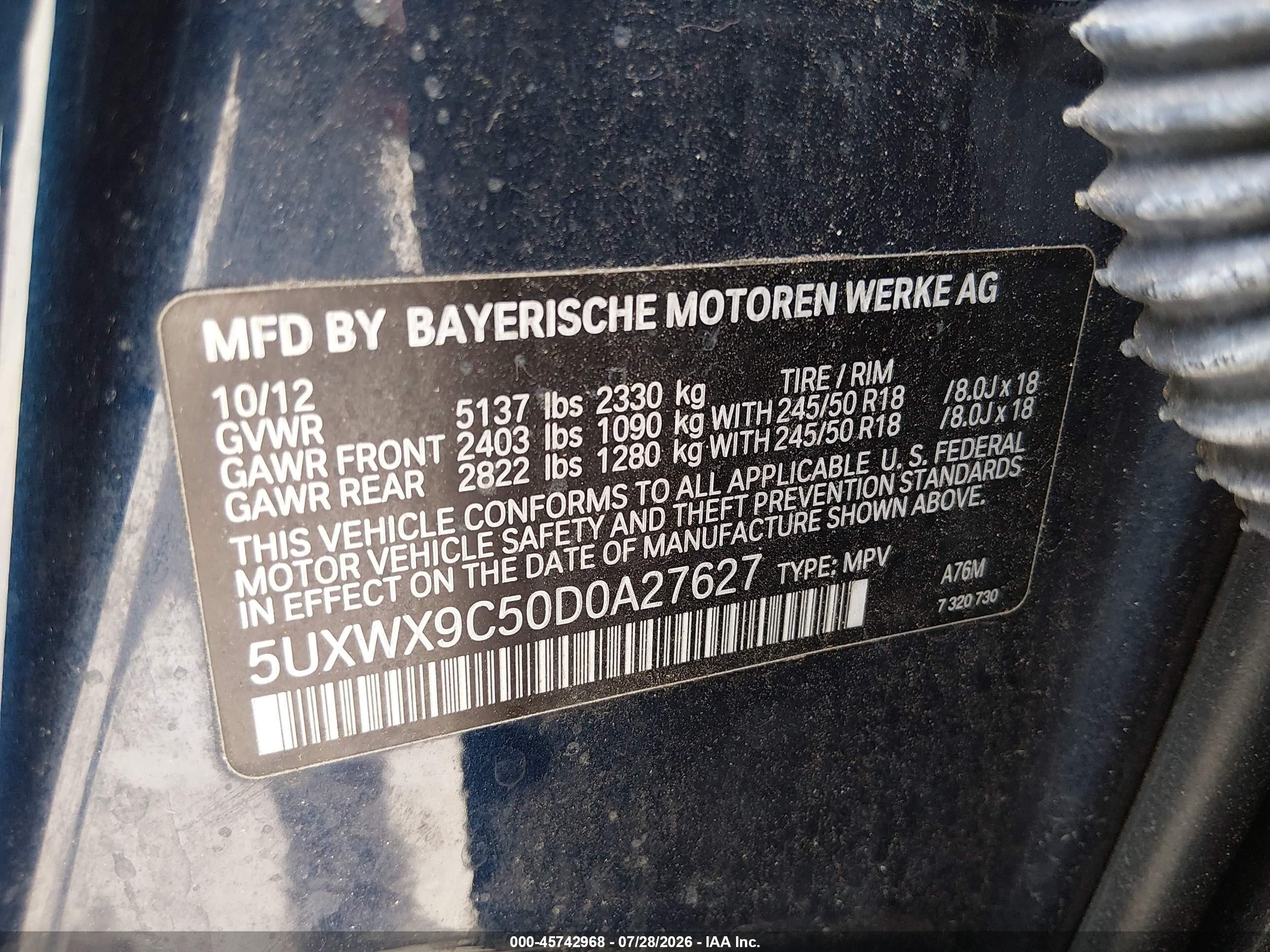 2013 Bmw X3 Xdrive28i Blue vin: 5UXWX9C50D0A27627