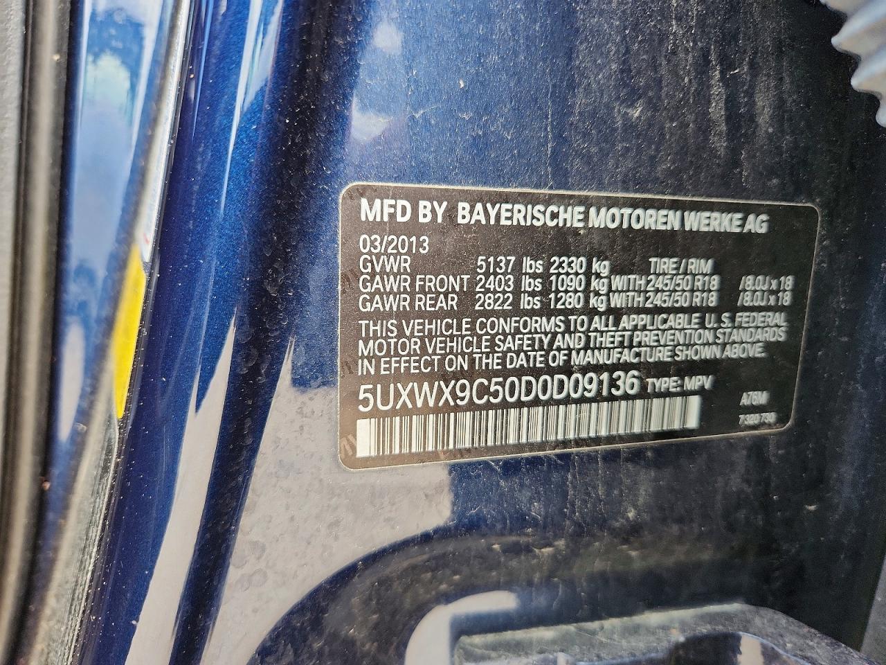 2013 Bmw X3 Xdrive28i Blue vin: 5UXWX9C50D0D09136