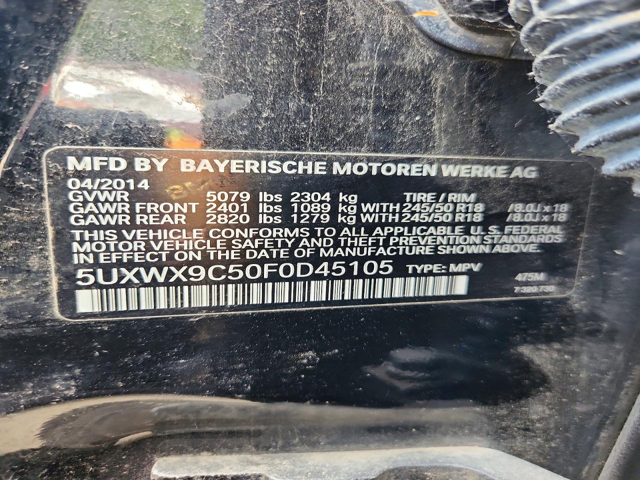 2015 Bmw X3 Xdrive28i Черный vin: 5UXWX9C50F0D45105