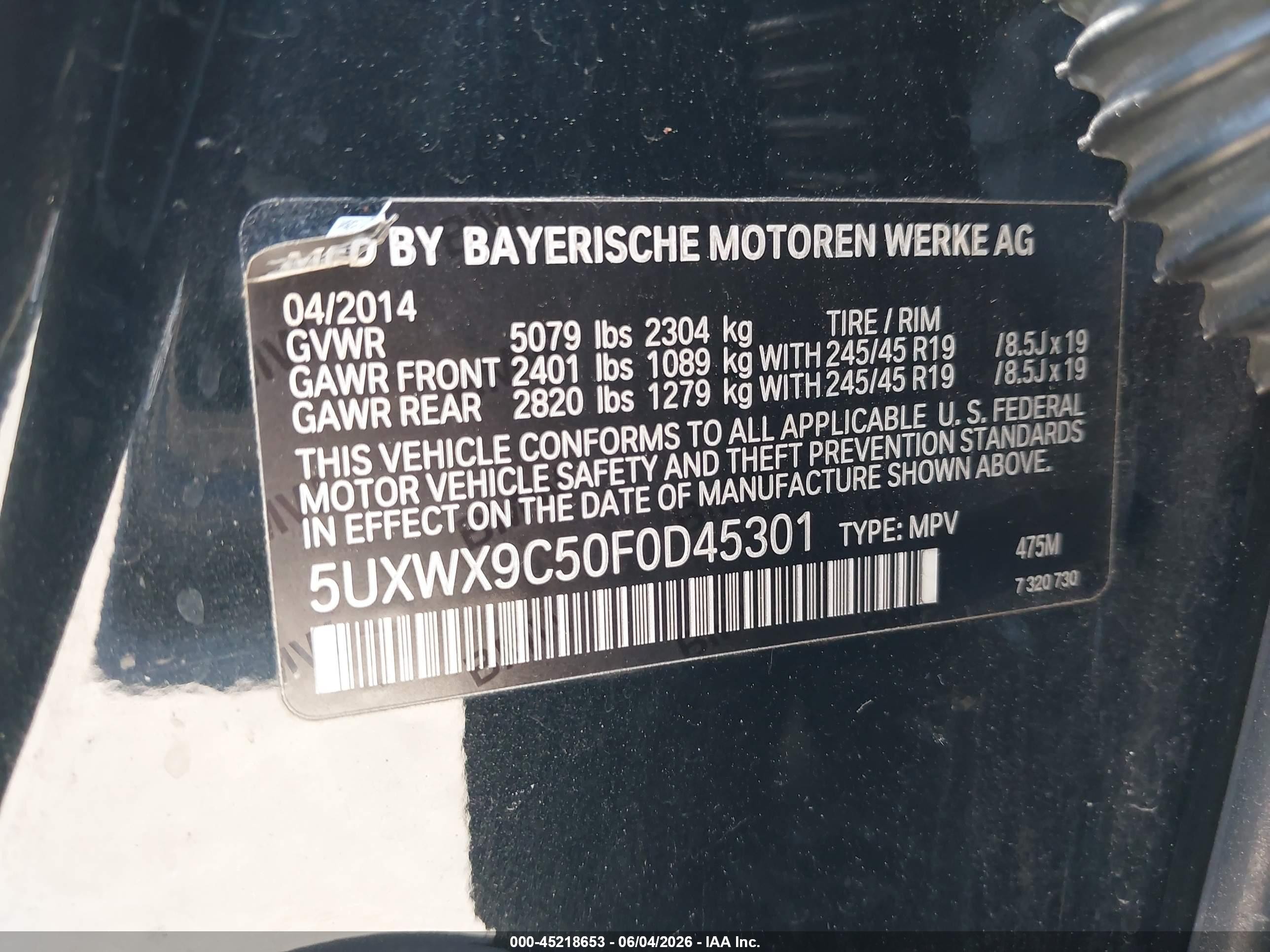 2015 Bmw X3 Xdrive28i Black vin: 5UXWX9C50F0D45301