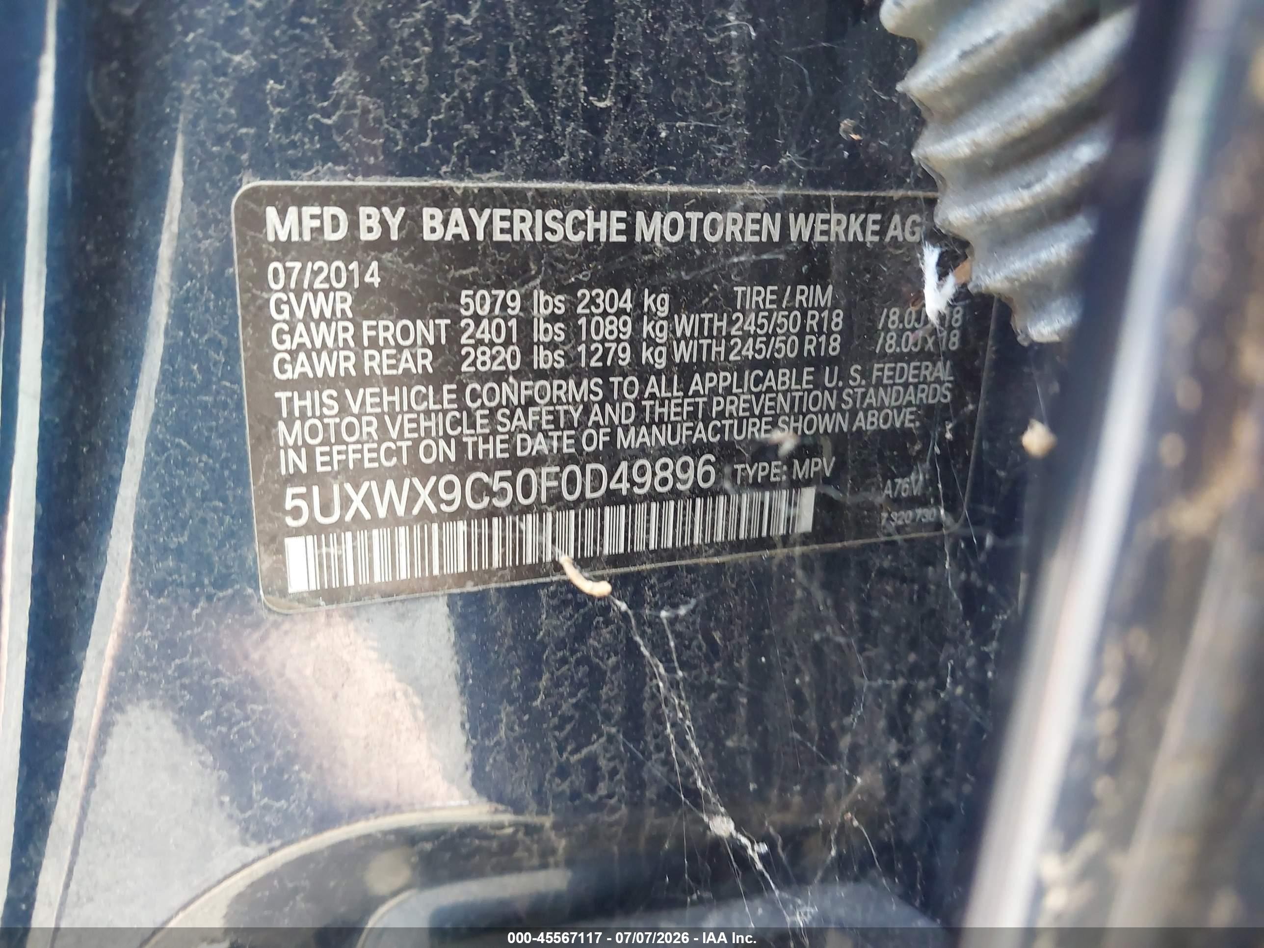 2015 Bmw X3 Xdrive28i Синий vin: 5UXWX9C50F0D49896