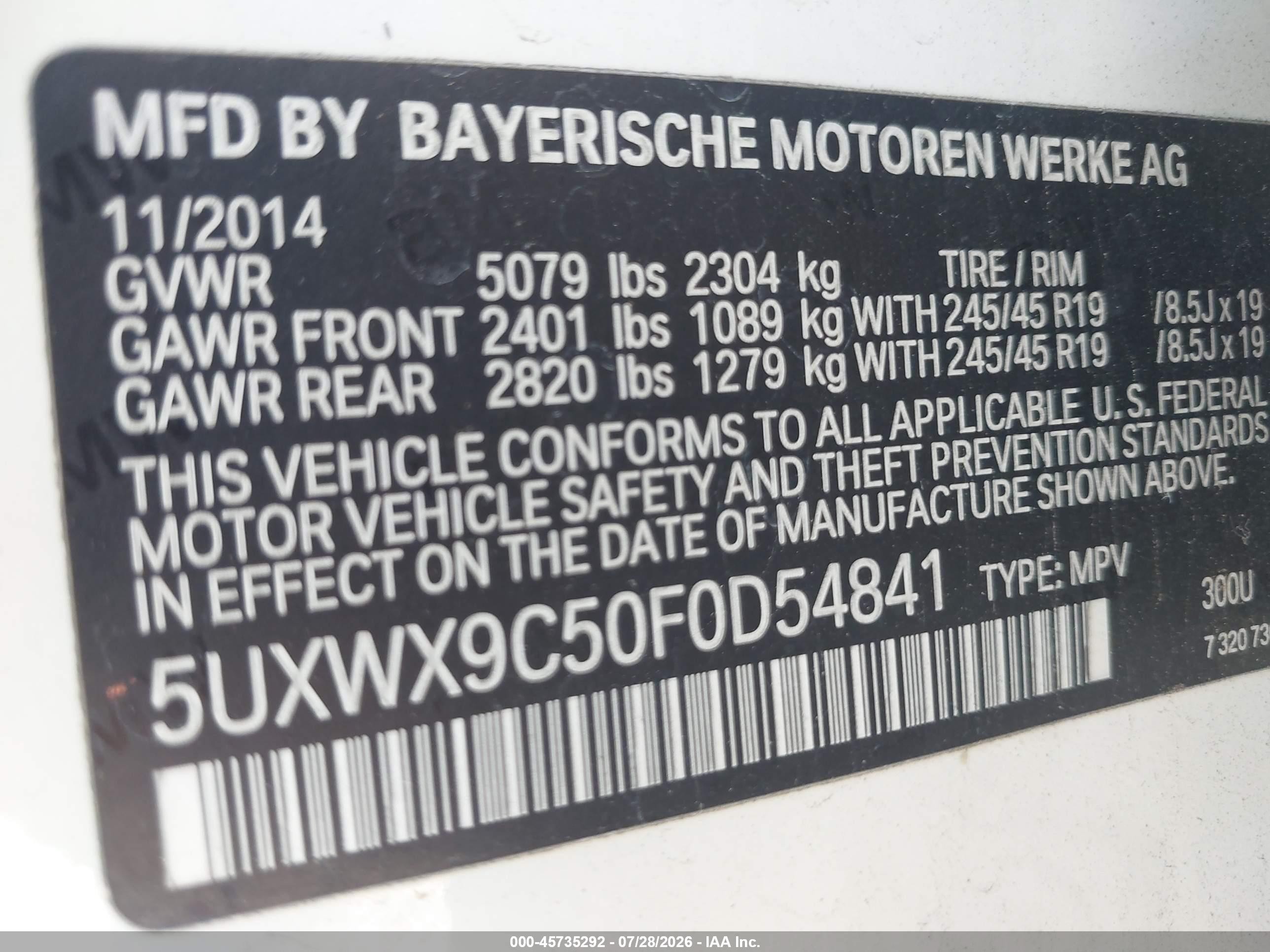 2015 Bmw X3 Xdrive28i White vin: 5UXWX9C50F0D54841