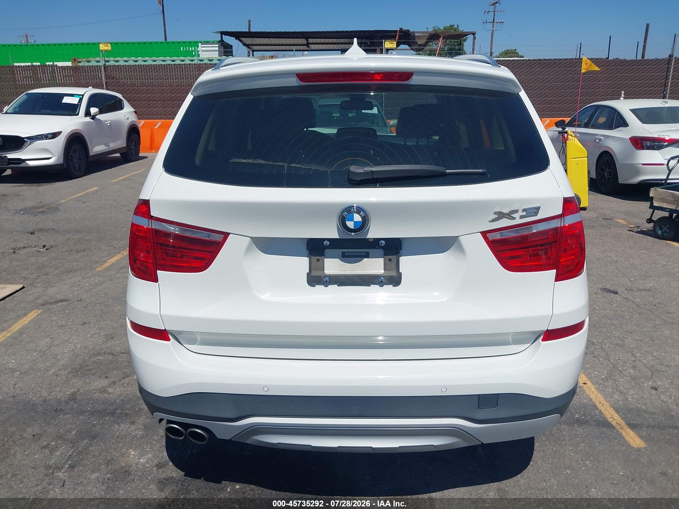 2015 Bmw X3 Xdrive28i White vin: 5UXWX9C50F0D54841