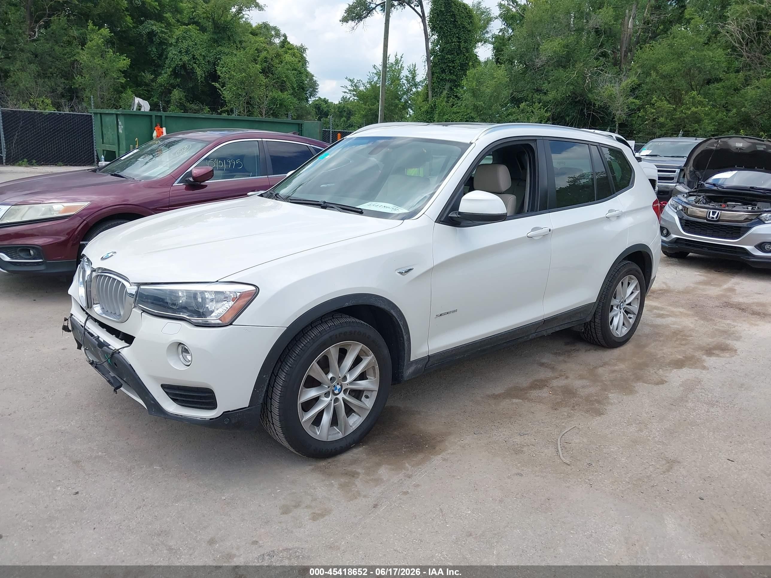 2015 Bmw X3 Xdrive28i White vin: 5UXWX9C50F0D56024