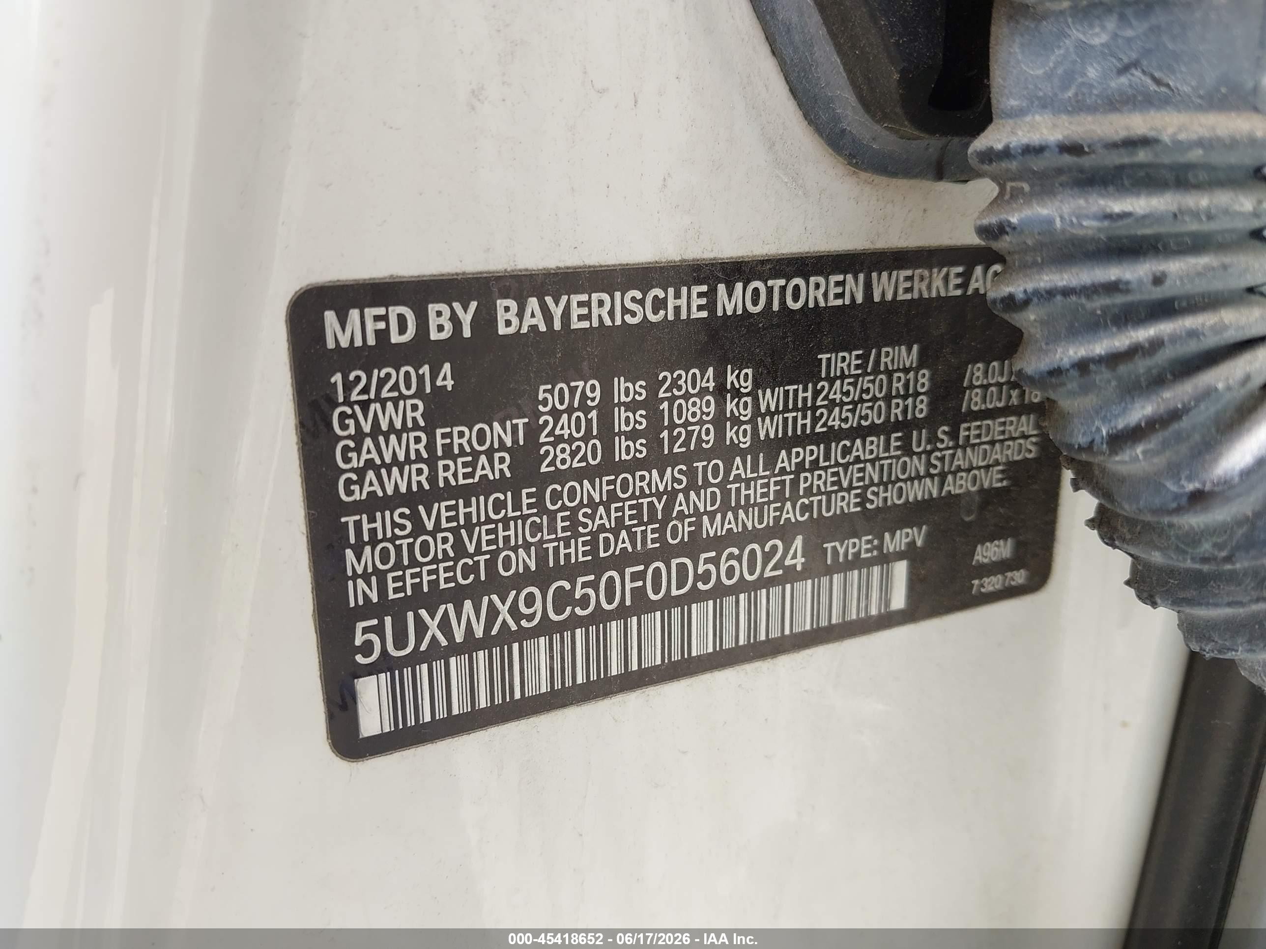 2015 Bmw X3 Xdrive28i White vin: 5UXWX9C50F0D56024