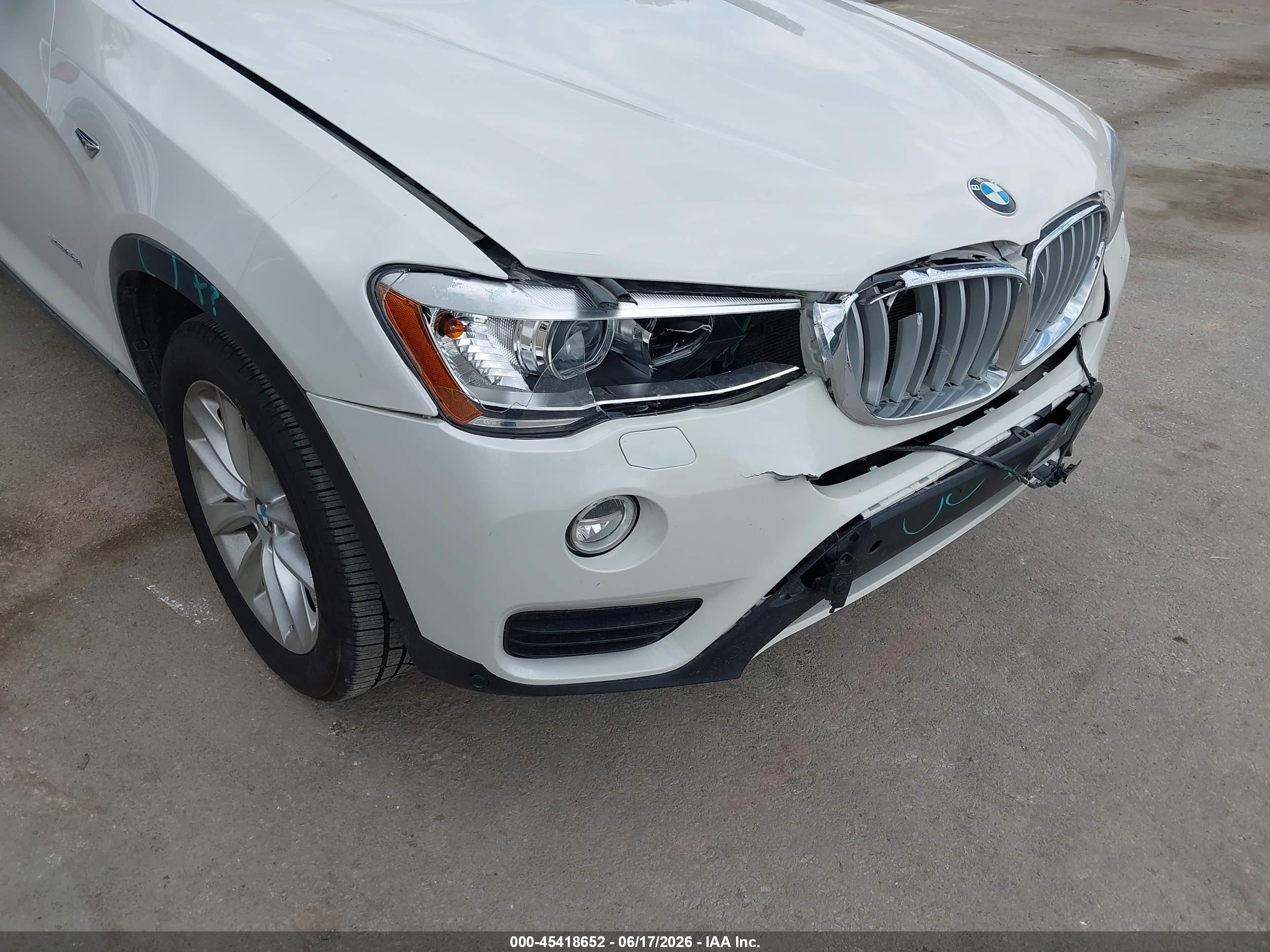 2015 Bmw X3 Xdrive28i White vin: 5UXWX9C50F0D56024