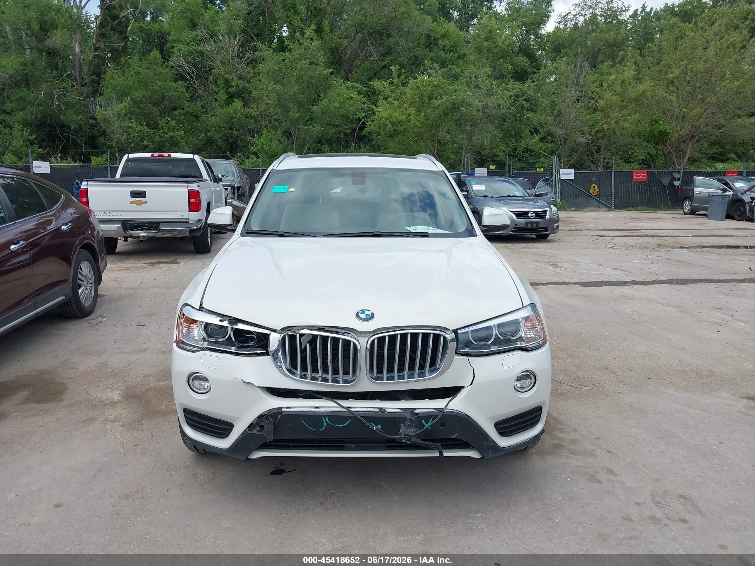 2015 Bmw X3 Xdrive28i White vin: 5UXWX9C50F0D56024