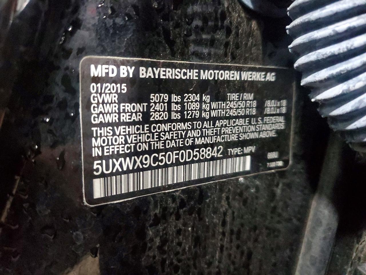 2015 Bmw X3 Xdrive28i Черный vin: 5UXWX9C50F0D58842