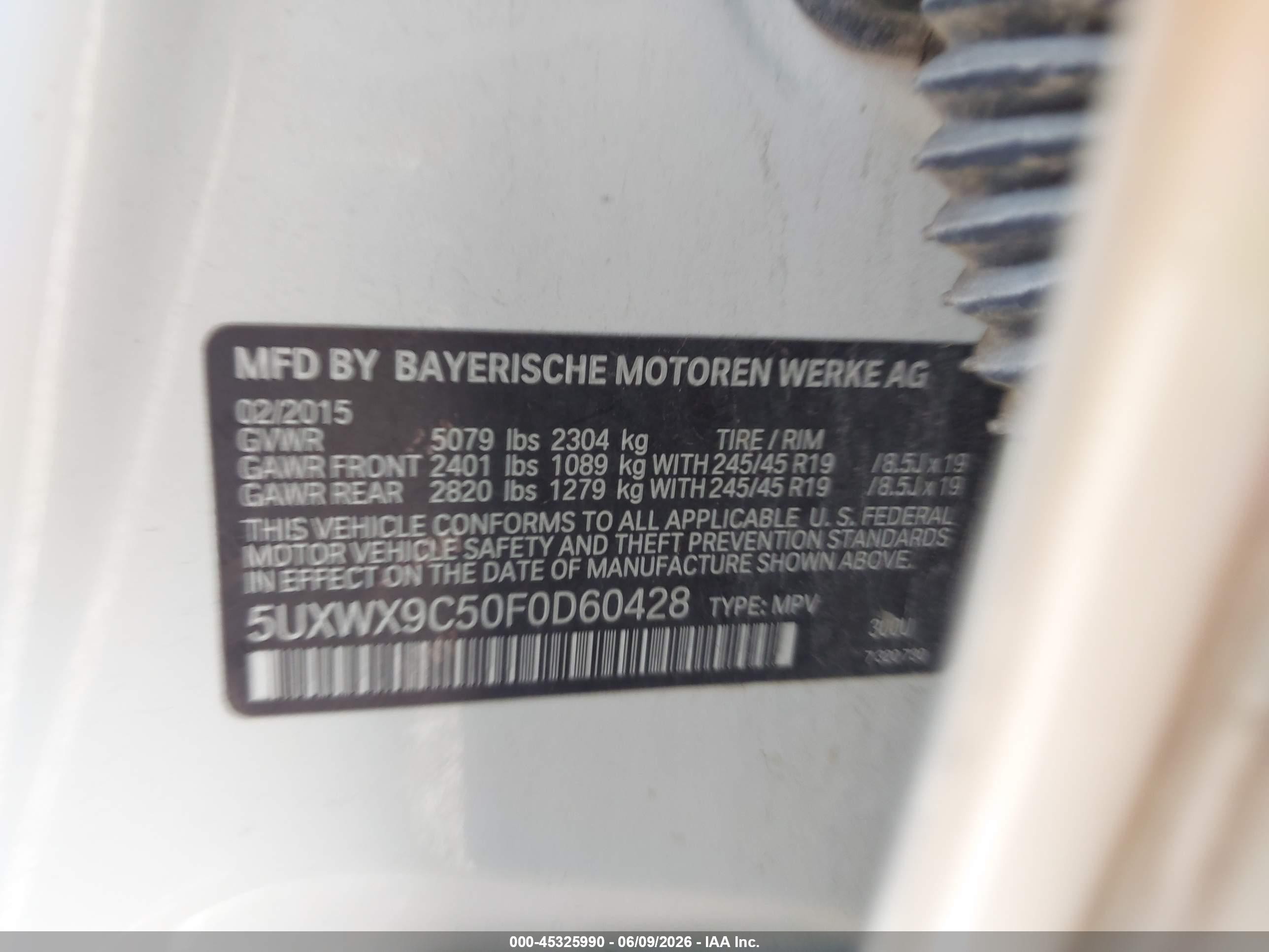 2015 Bmw X3 Xdrive28i White vin: 5UXWX9C50F0D60428