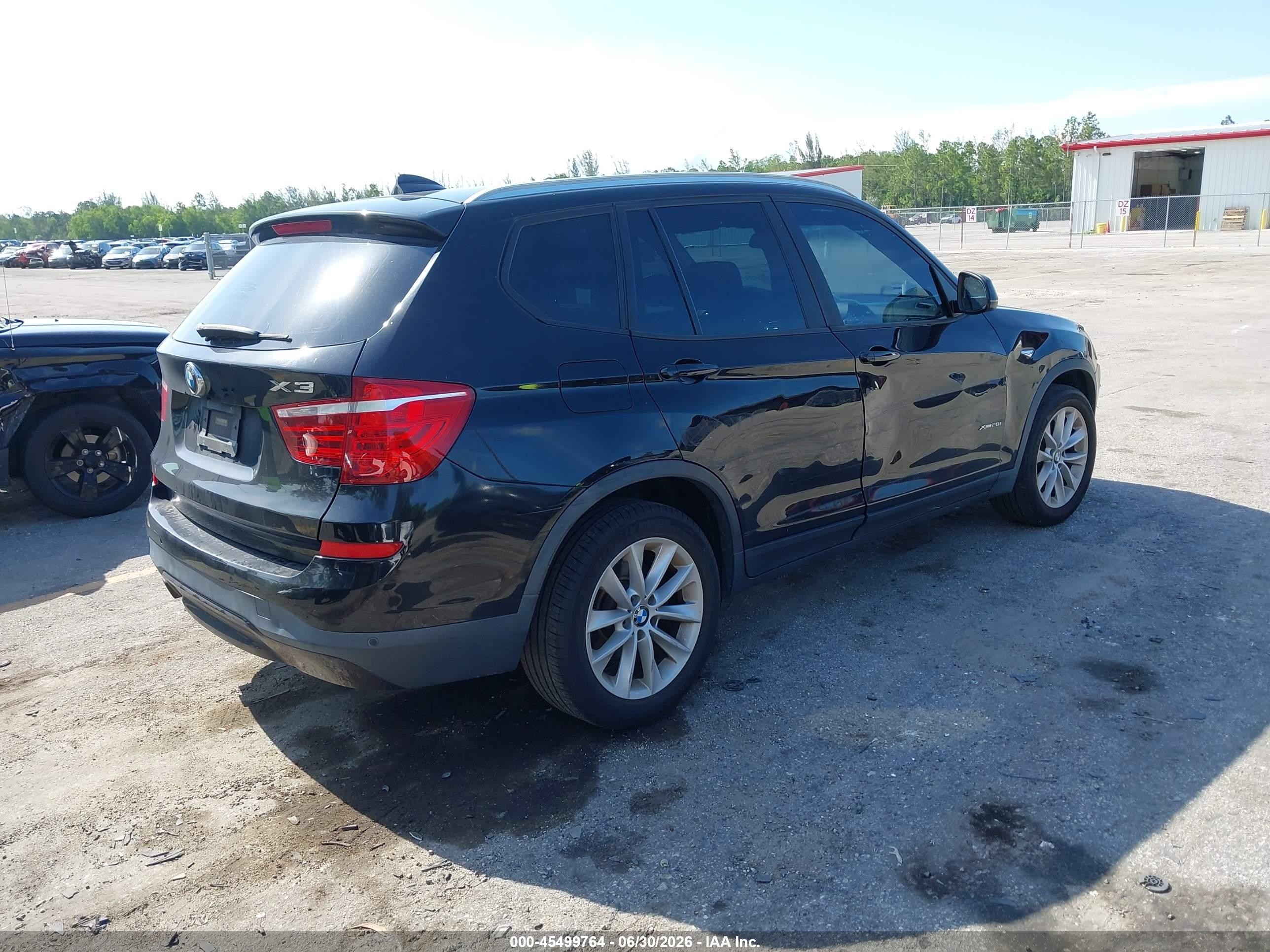 2015 Bmw X3 Xdrive28i Black vin: 5UXWX9C50F0D60641