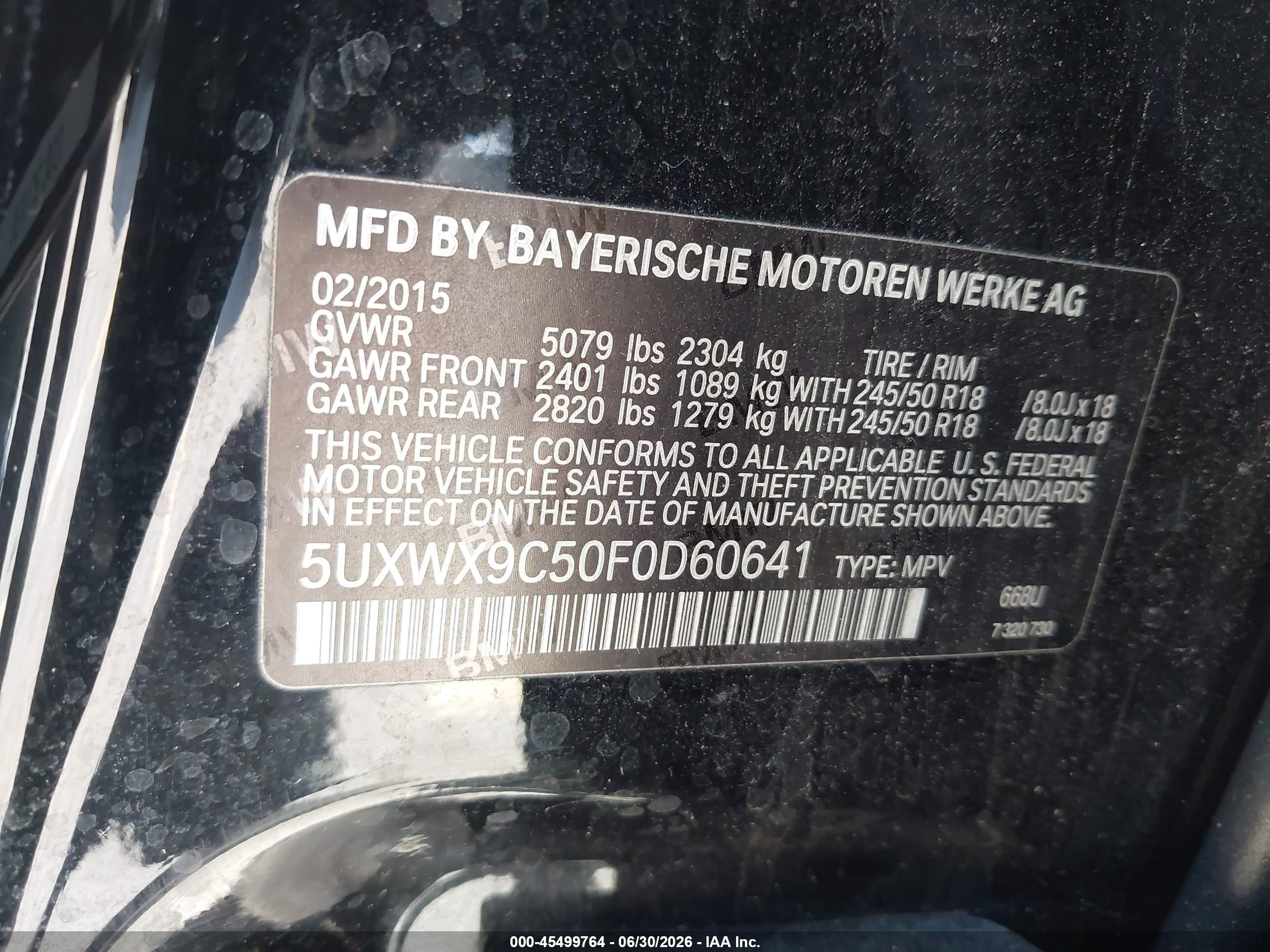 2015 Bmw X3 Xdrive28i Black vin: 5UXWX9C50F0D60641