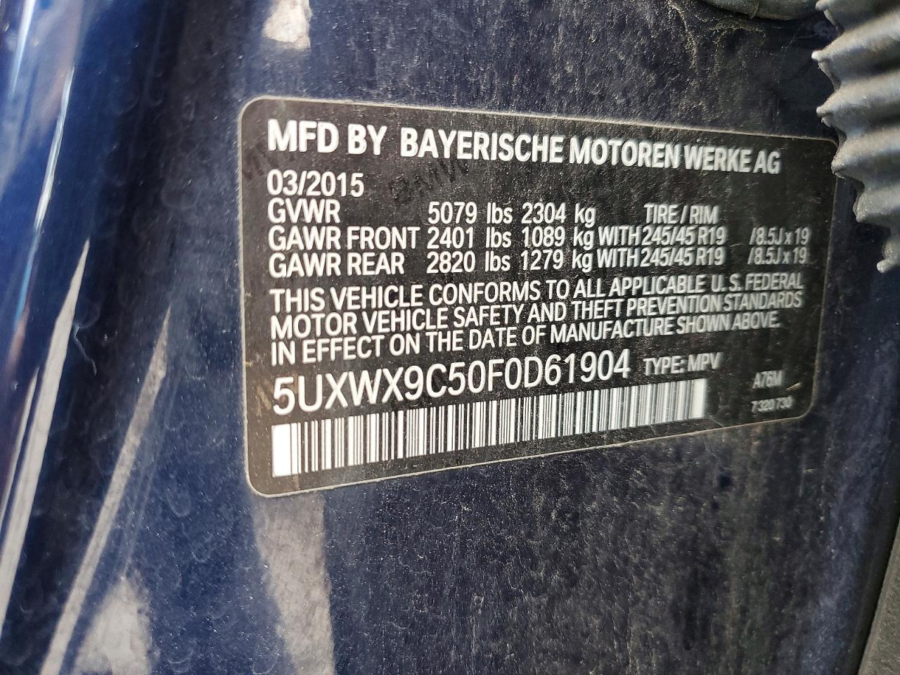 2015 Bmw X3 Xdrive28i Синий vin: 5UXWX9C50F0D61904