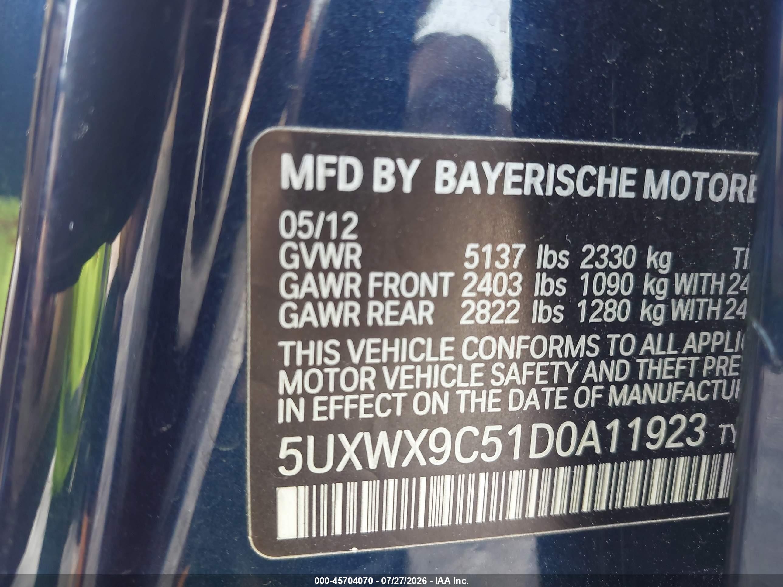 2013 Bmw X3 Xdrive28i Blue vin: 5UXWX9C51D0A11923