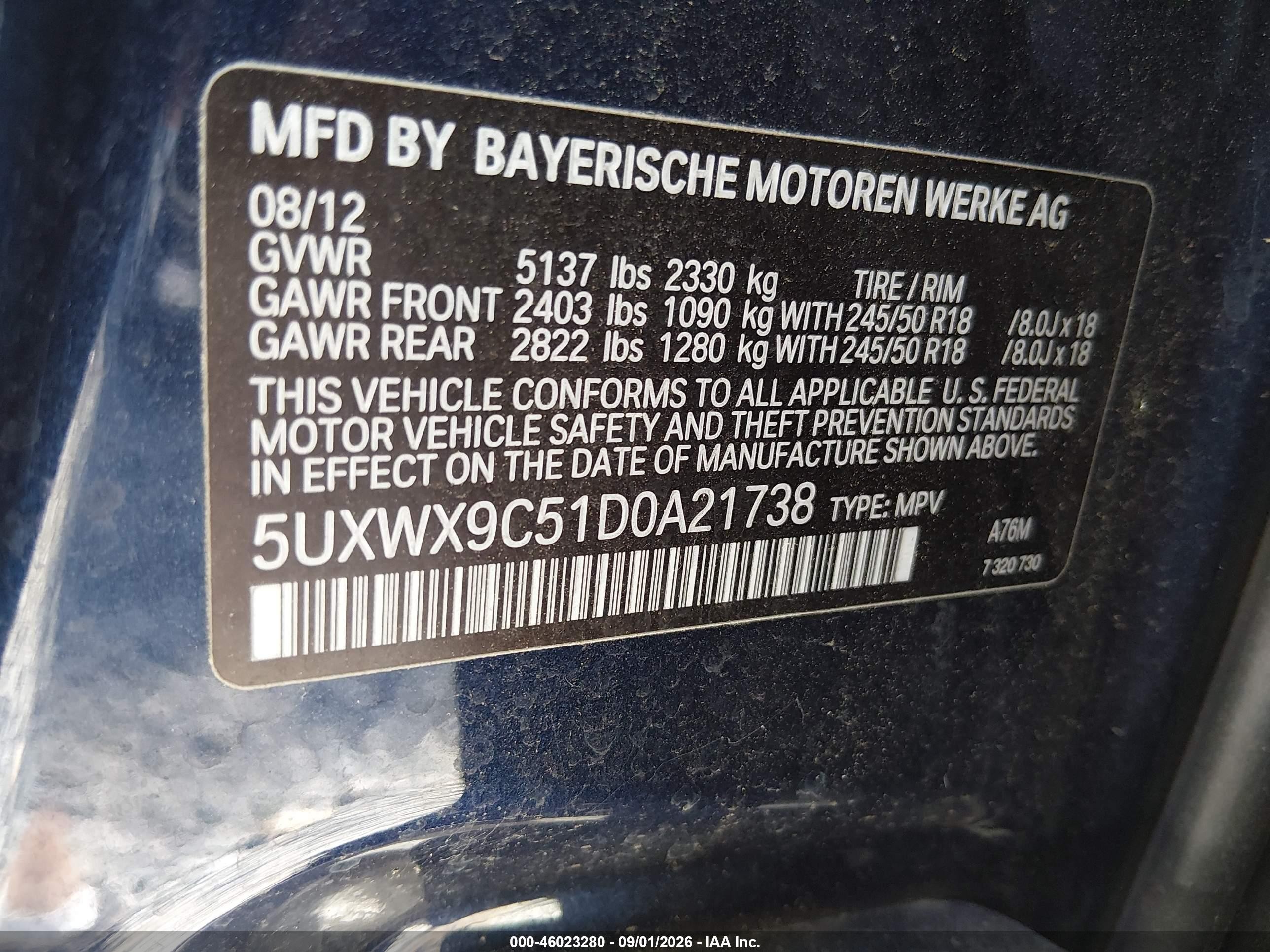 2013 Bmw X3 Xdrive28i Blue vin: 5UXWX9C51D0A21738