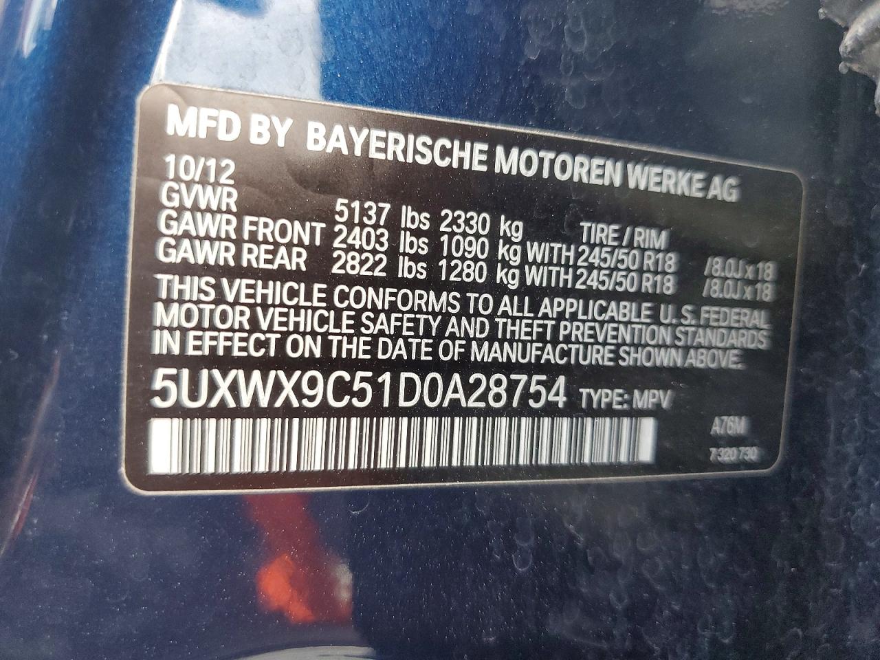 2013 Bmw X3 Xdrive28i Blue vin: 5UXWX9C51D0A28754