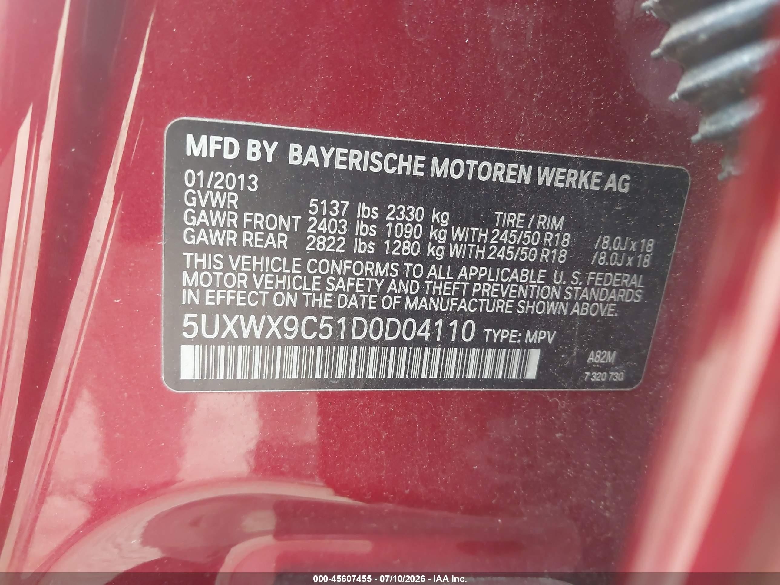 2013 Bmw X3 Xdrive28i Red vin: 5UXWX9C51D0D04110