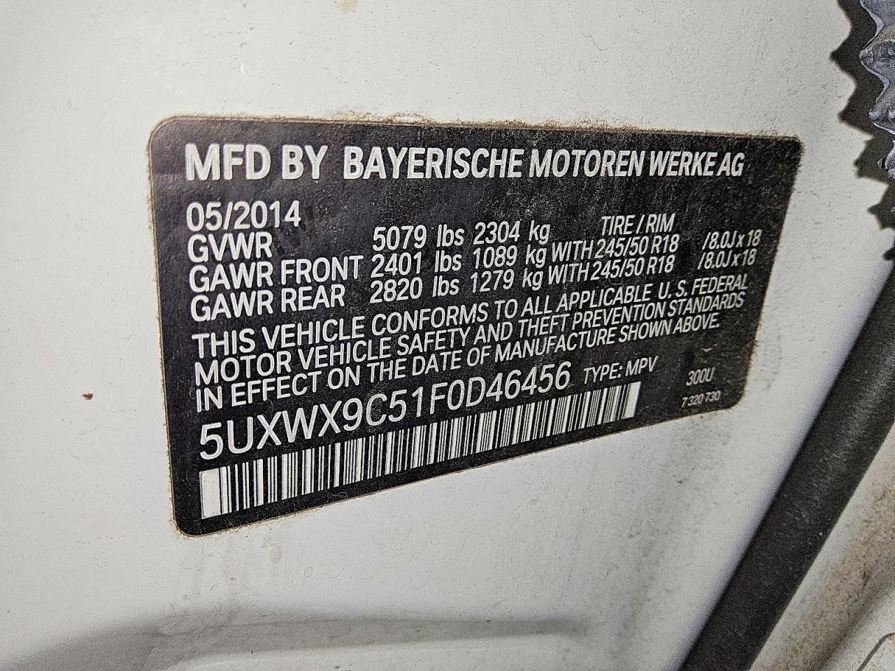 2015 Bmw X3 Xdrive28i White vin: 5UXWX9C51F0D46456
