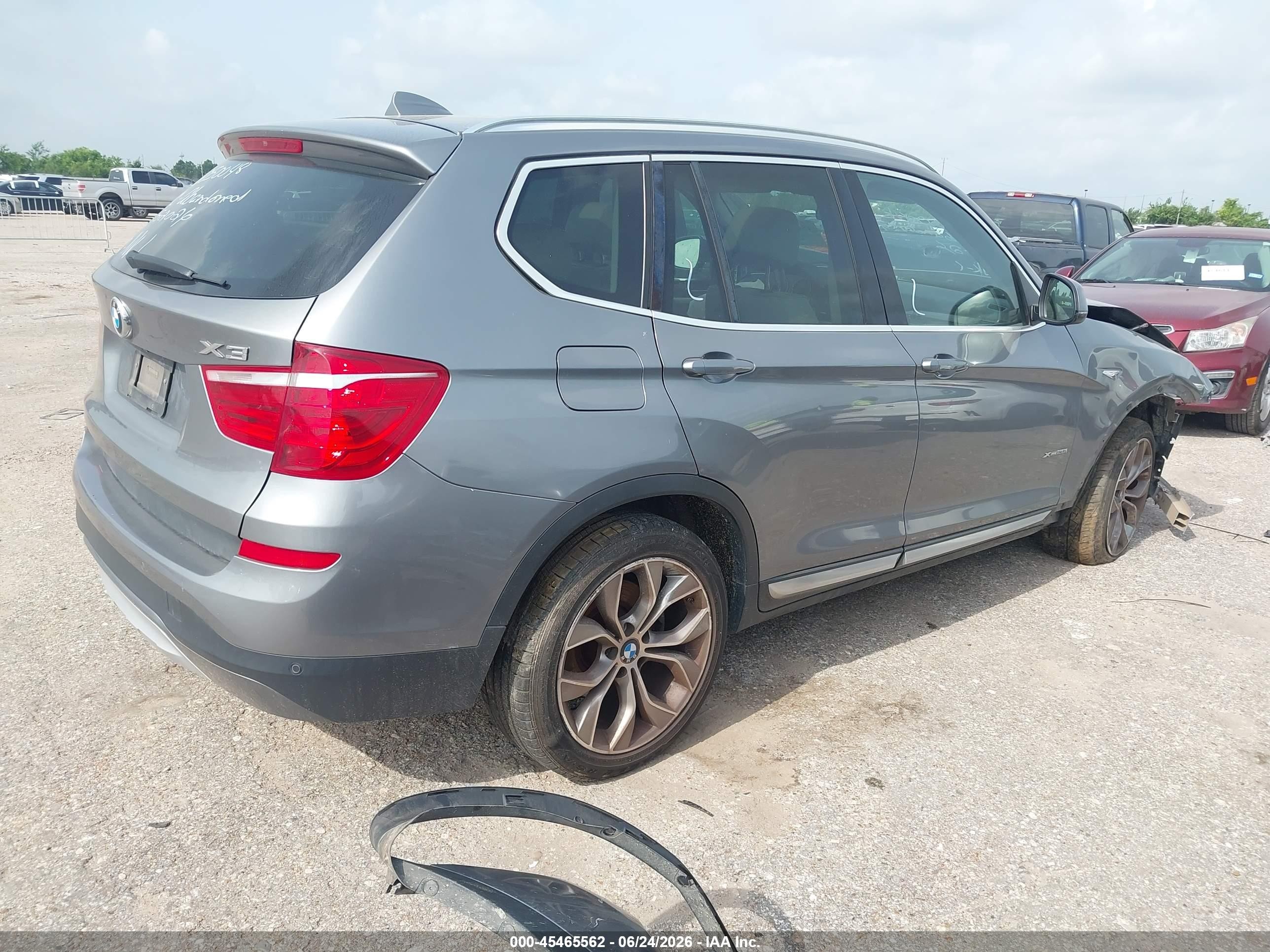 2015 Bmw X3 Xdrive28i Gray vin: 5UXWX9C51F0D61930