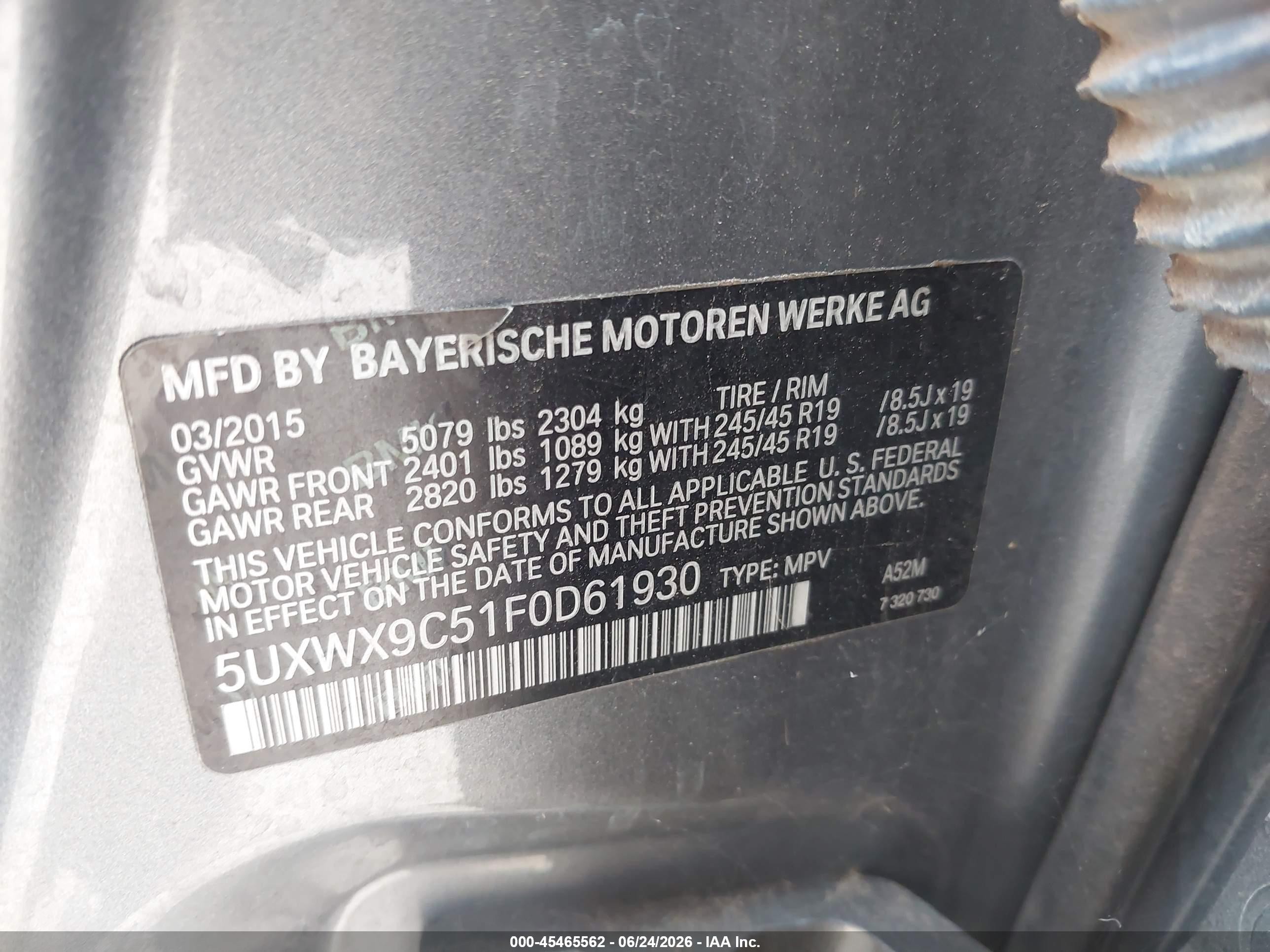 2015 Bmw X3 Xdrive28i Gray vin: 5UXWX9C51F0D61930