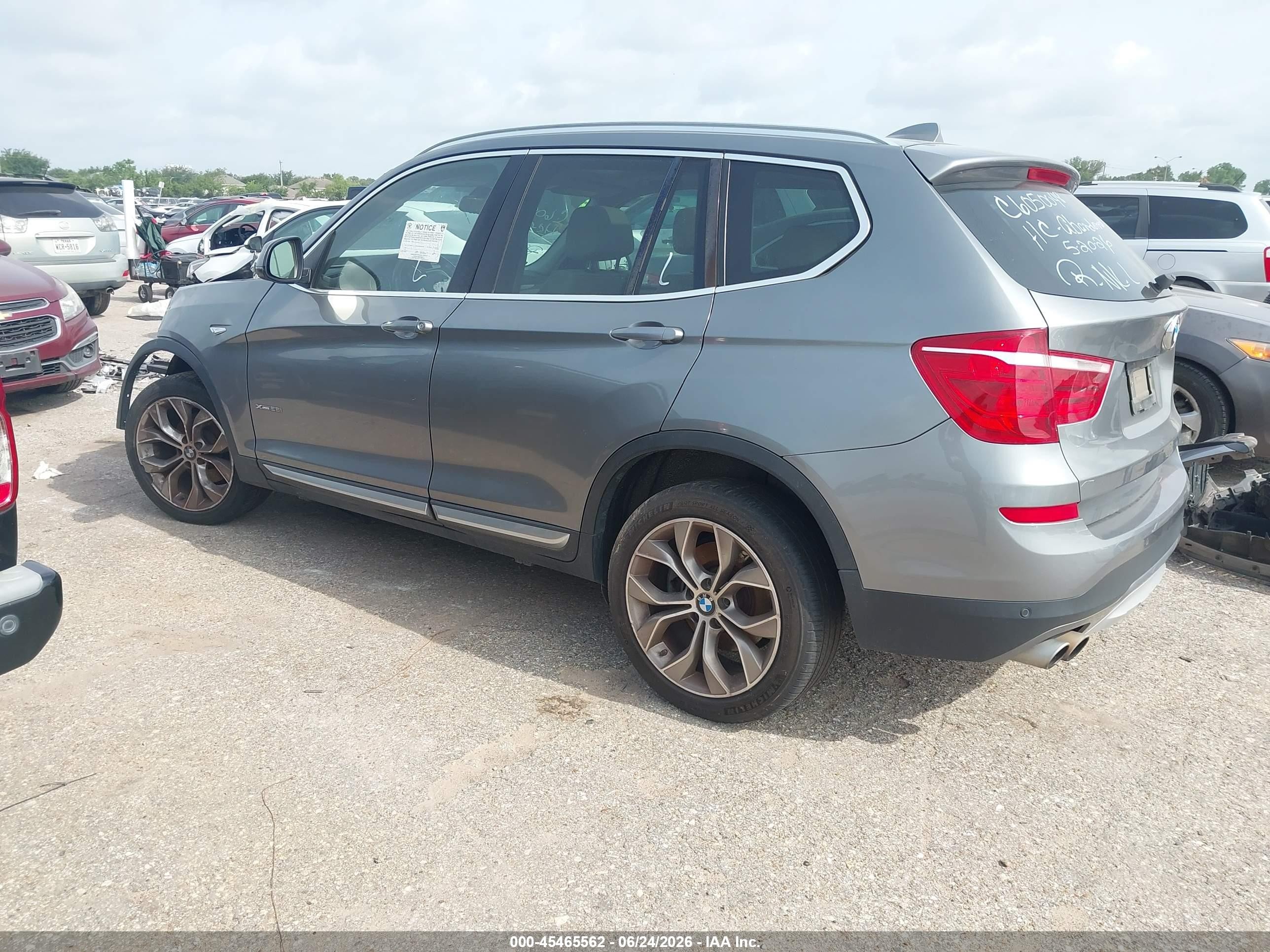 2015 Bmw X3 Xdrive28i Gray vin: 5UXWX9C51F0D61930