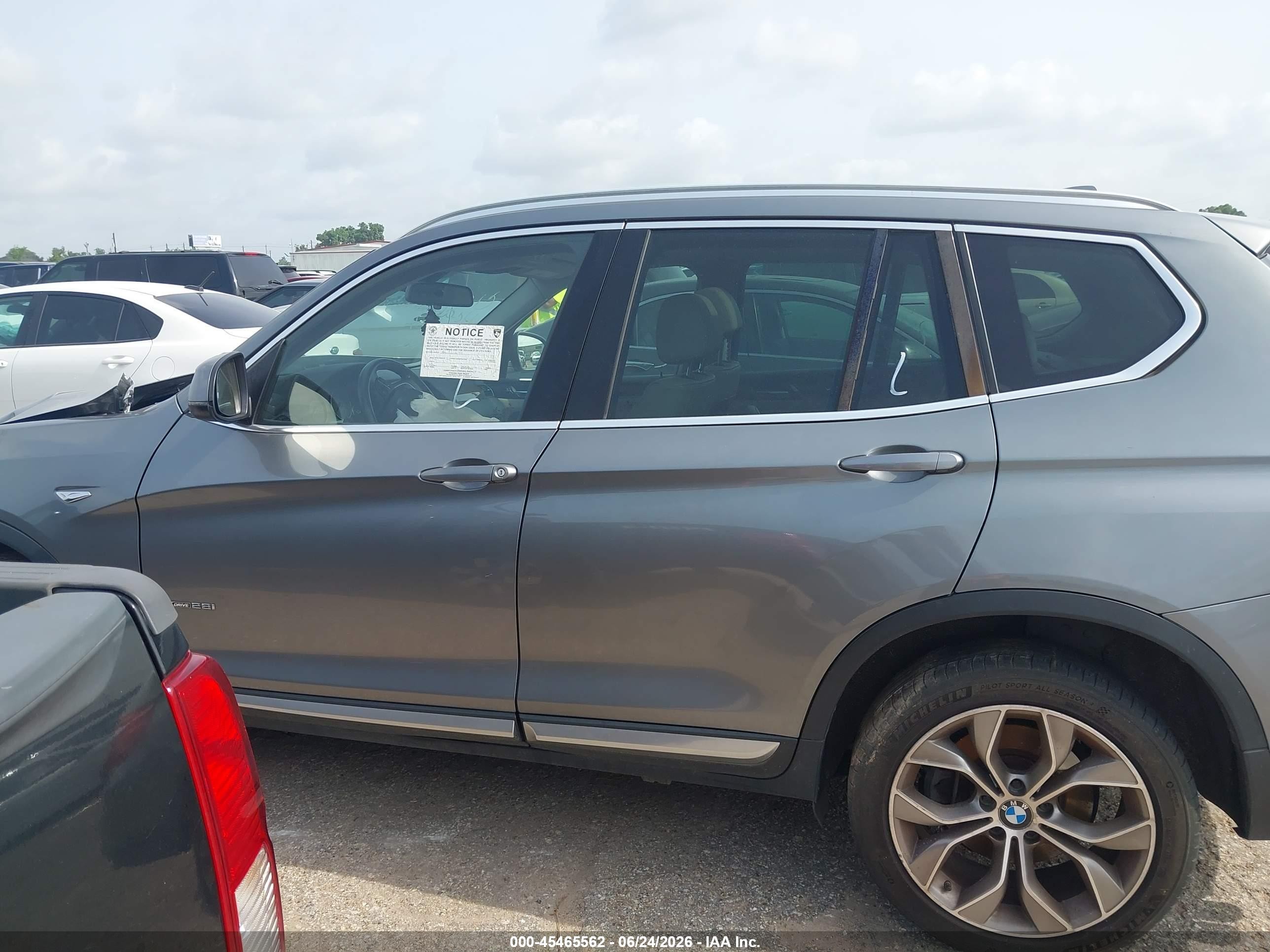 2015 Bmw X3 Xdrive28i Gray vin: 5UXWX9C51F0D61930