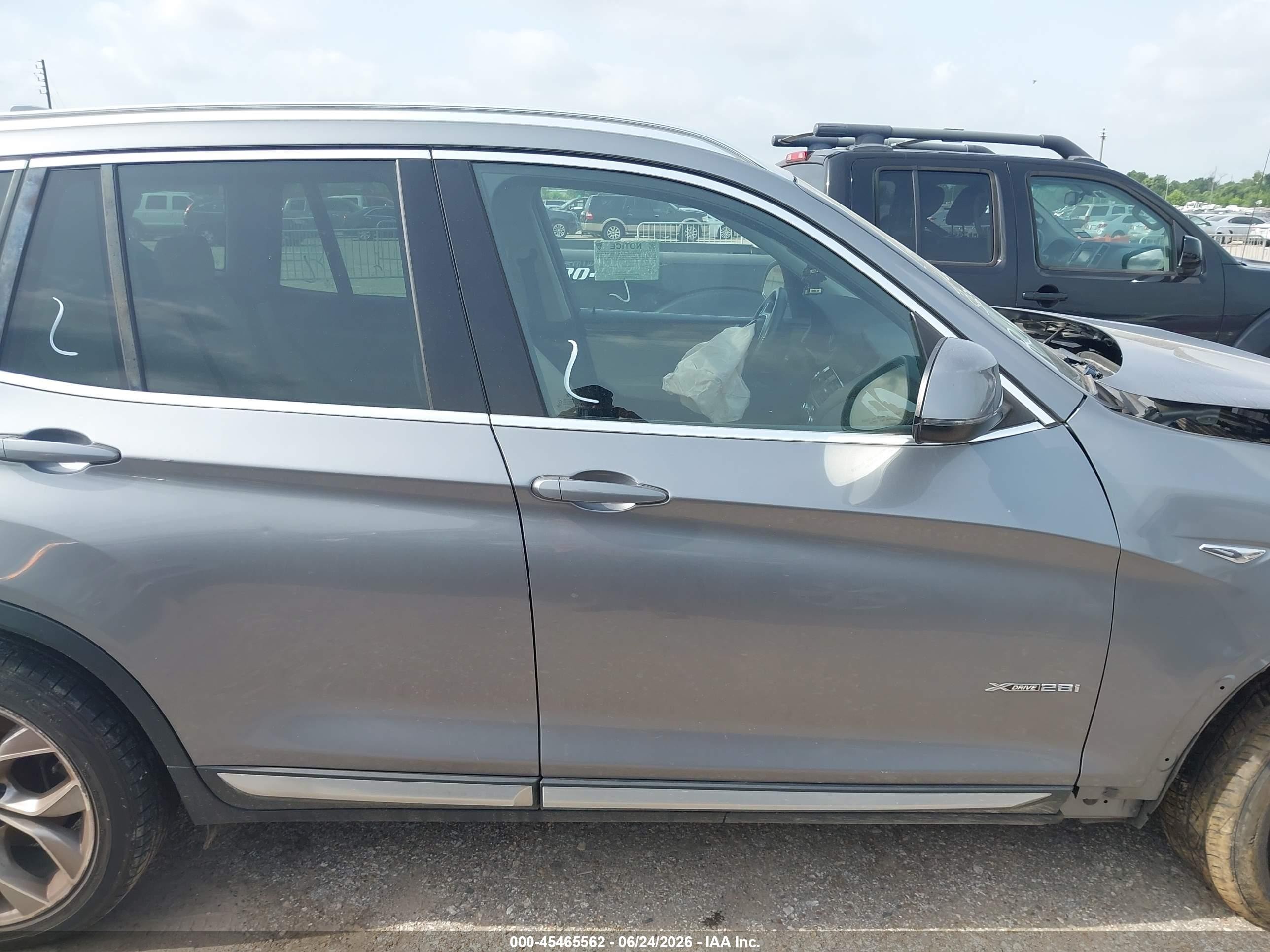2015 Bmw X3 Xdrive28i Gray vin: 5UXWX9C51F0D61930