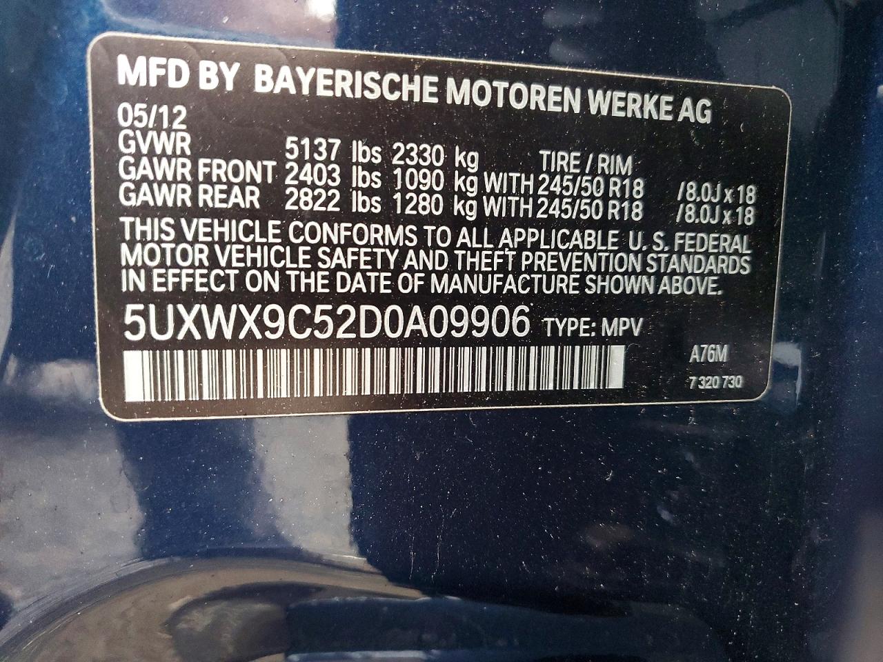 2013 Bmw X3 Blue vin: 5UXWX9C52D0A09906