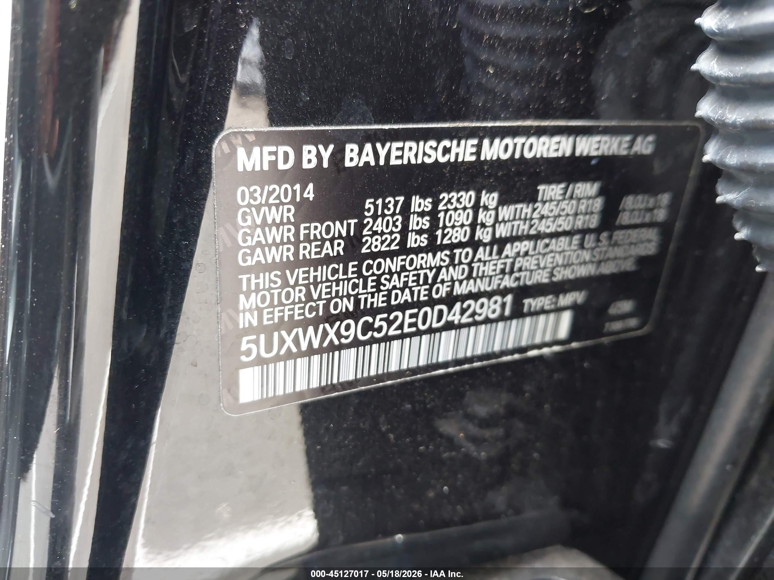 2014 Bmw X3 Xdrive28i Black vin: 5UXWX9C52E0D42981