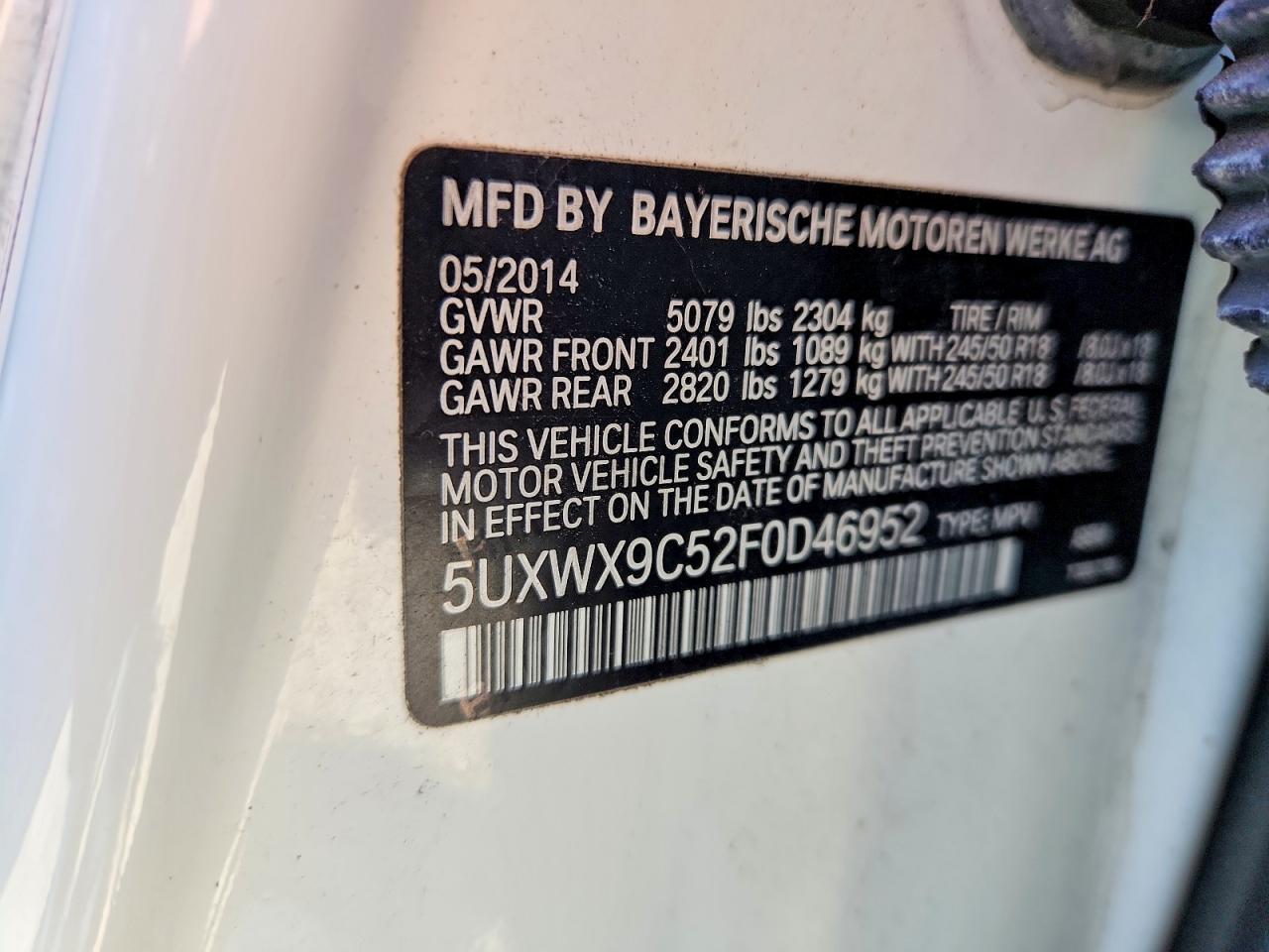 2015 Bmw X3 Xdrive28i White vin: 5UXWX9C52F0D46952