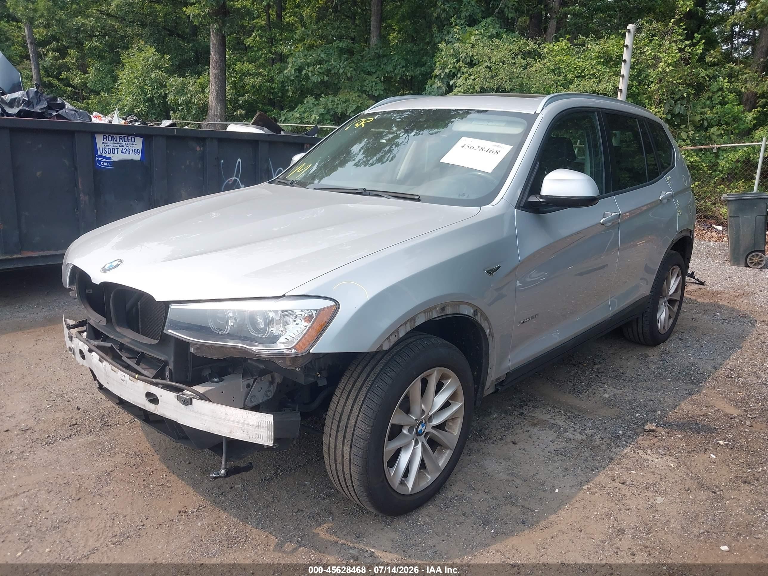 2015 Bmw X3 Xdrive28i Silver vin: 5UXWX9C52F0D54565