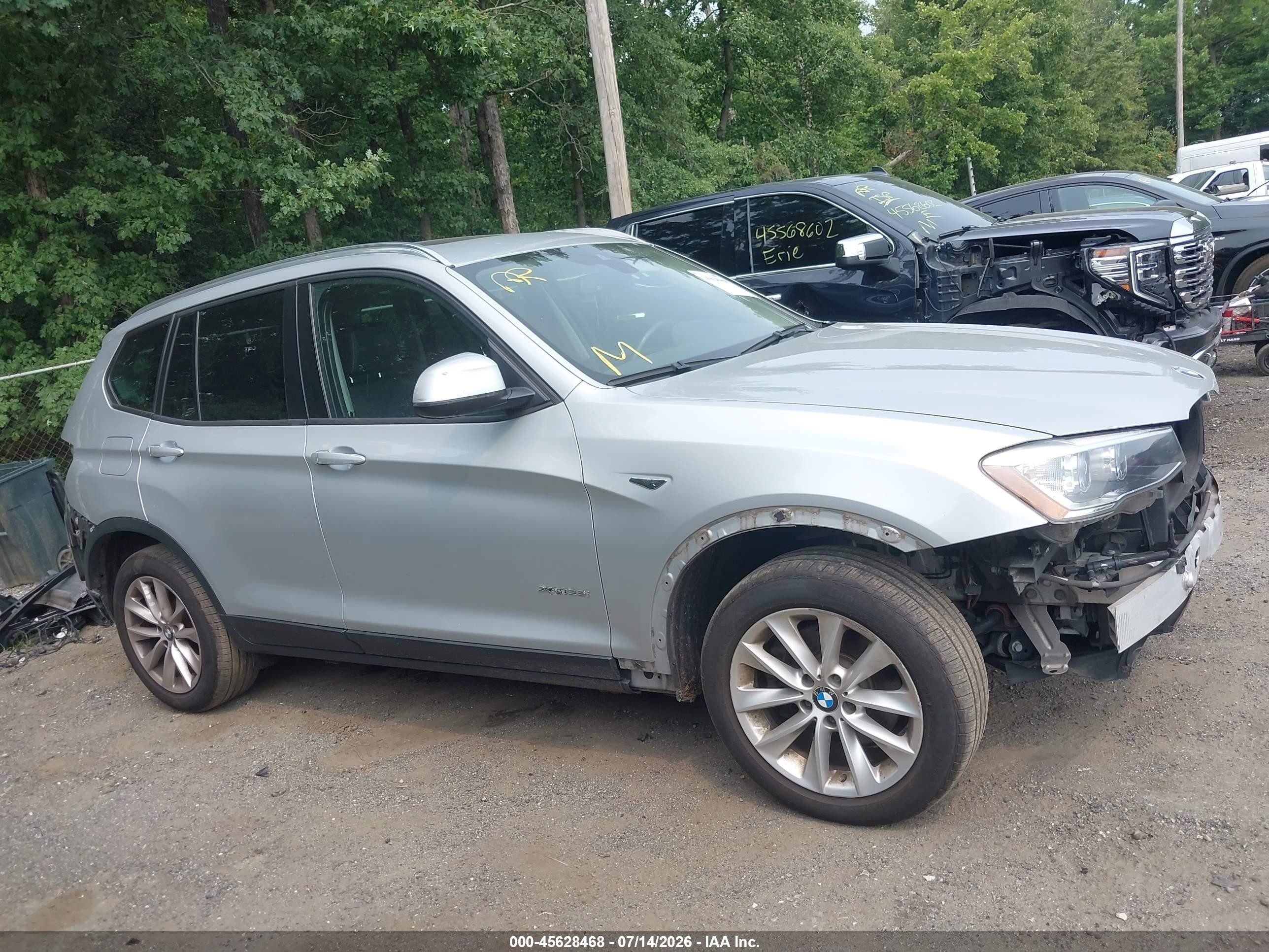 2015 Bmw X3 Xdrive28i Silver vin: 5UXWX9C52F0D54565