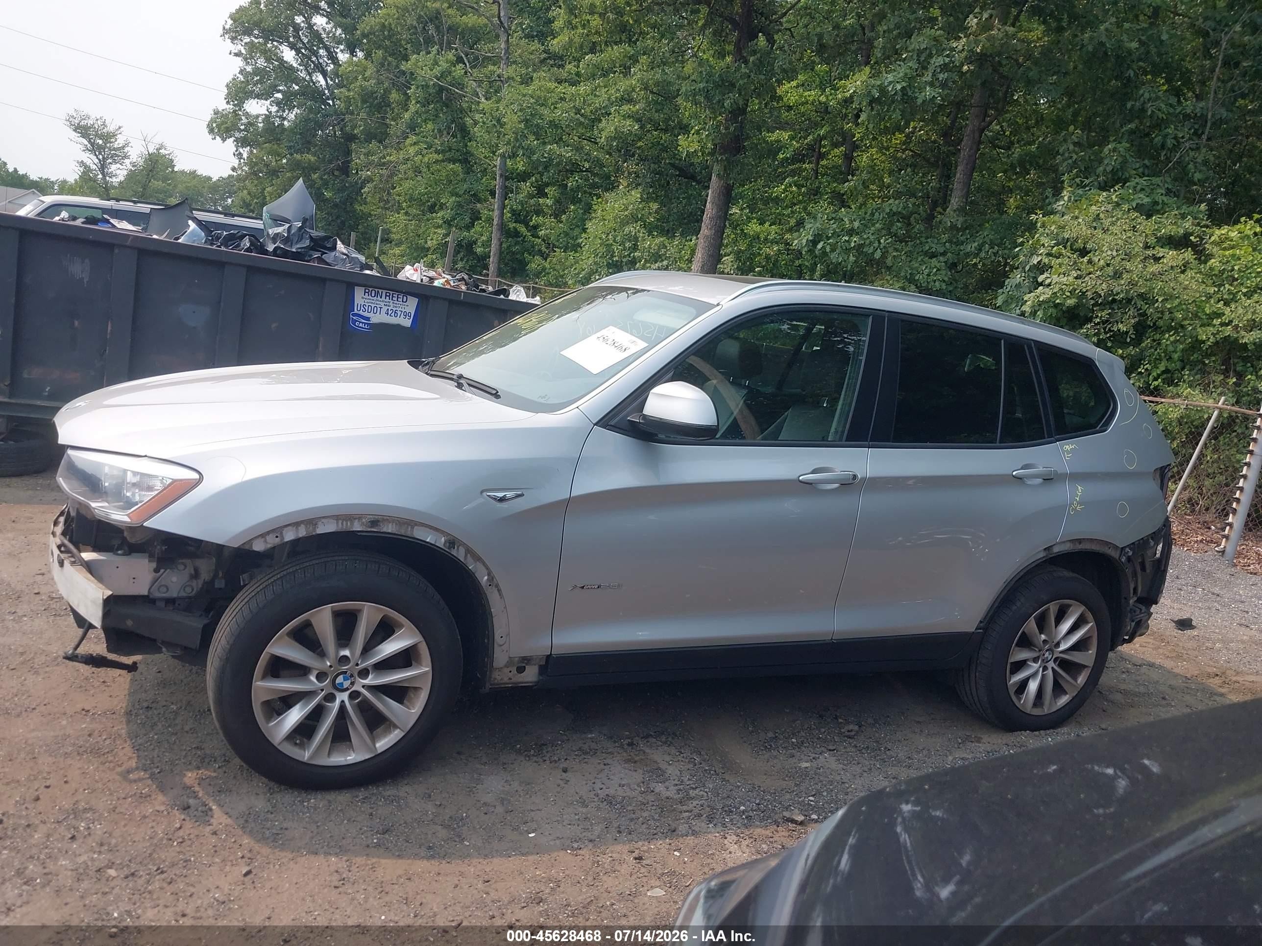 2015 Bmw X3 Xdrive28i Silver vin: 5UXWX9C52F0D54565