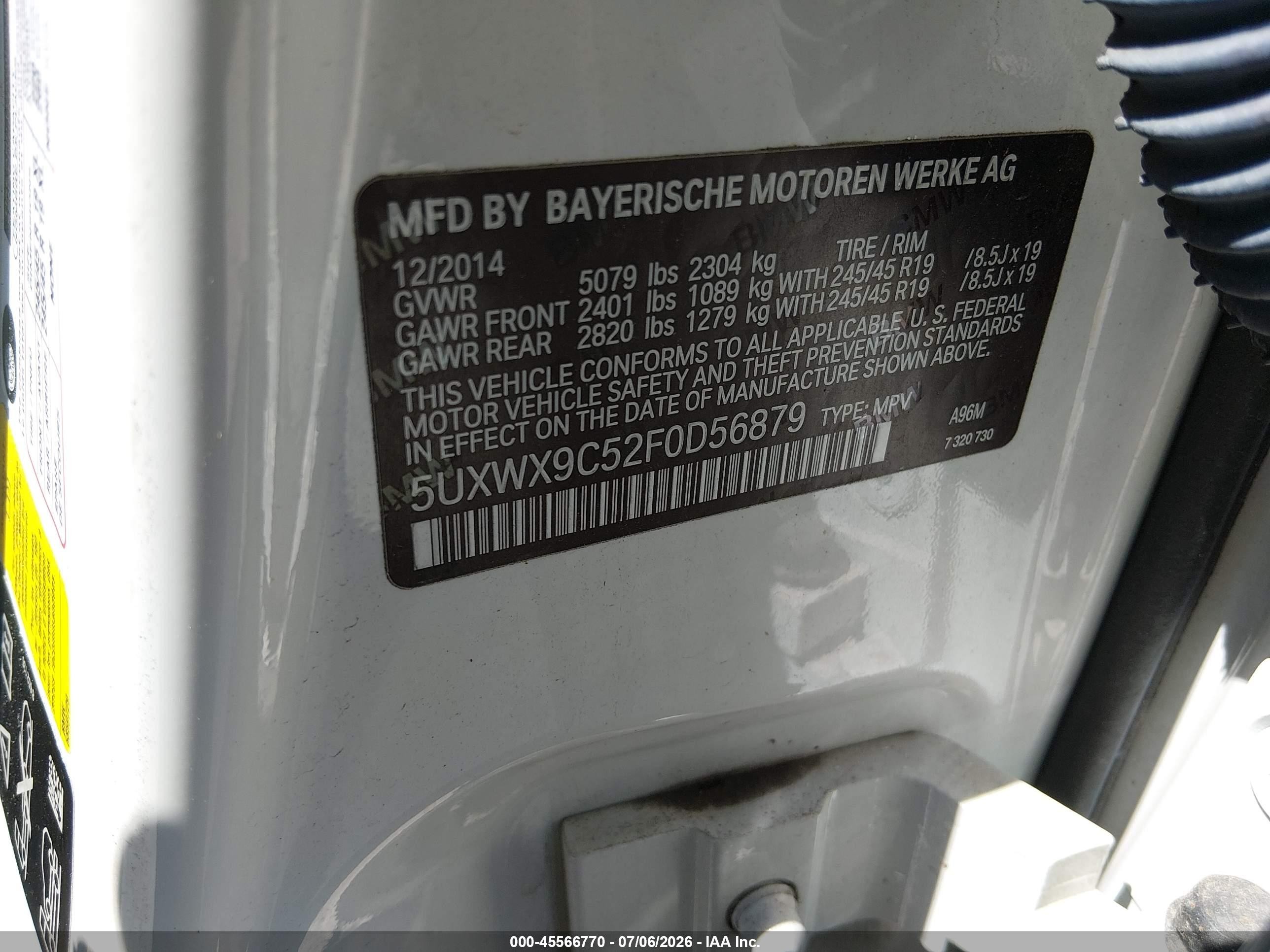 2015 Bmw X3 Xdrive28i White vin: 5UXWX9C52F0D56879